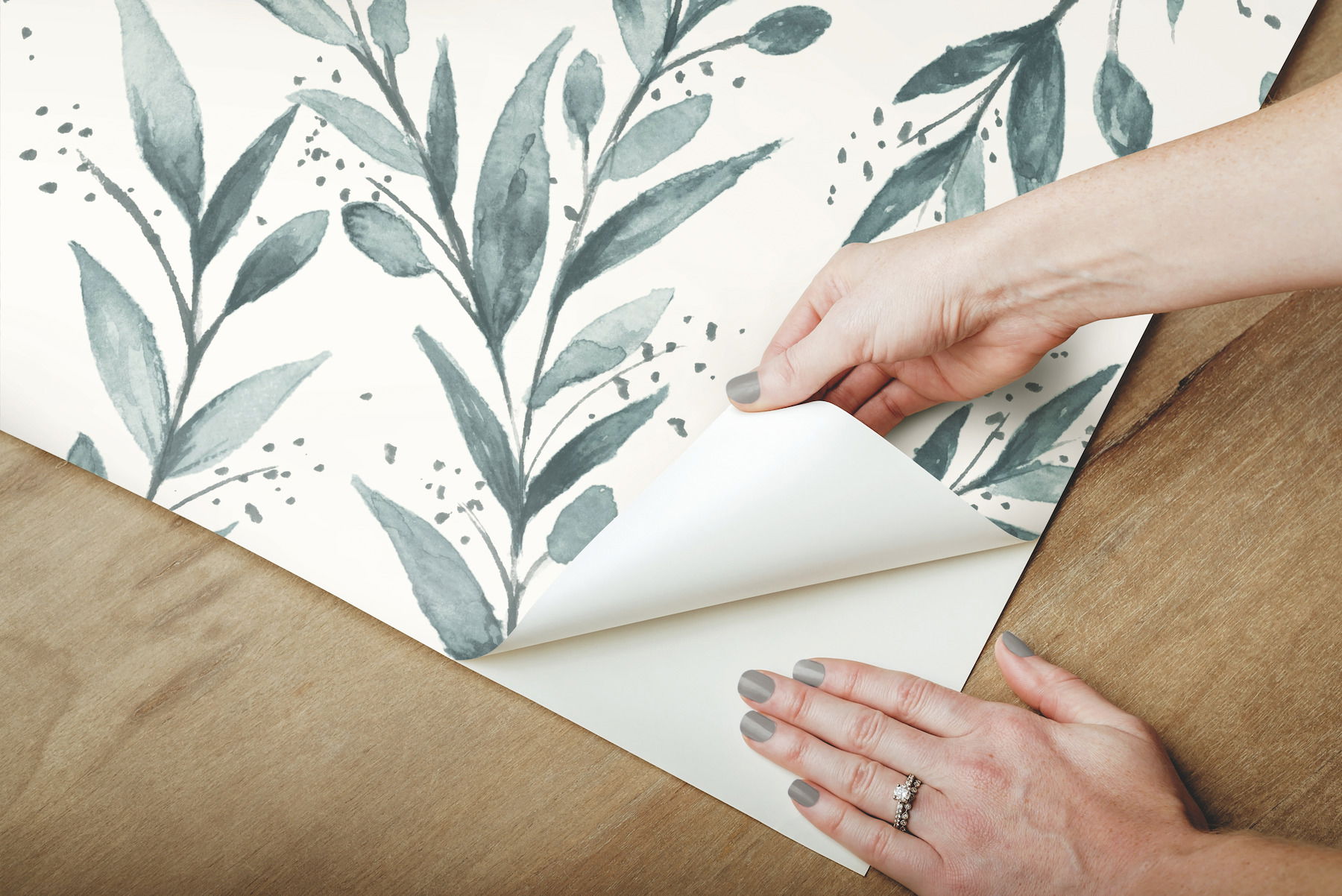 Magnolia Home Olive Branch Teal Peel & Stick Wallpaper, by York Wall, 20' length x 1'8.5" width x 0.02" depth View 3