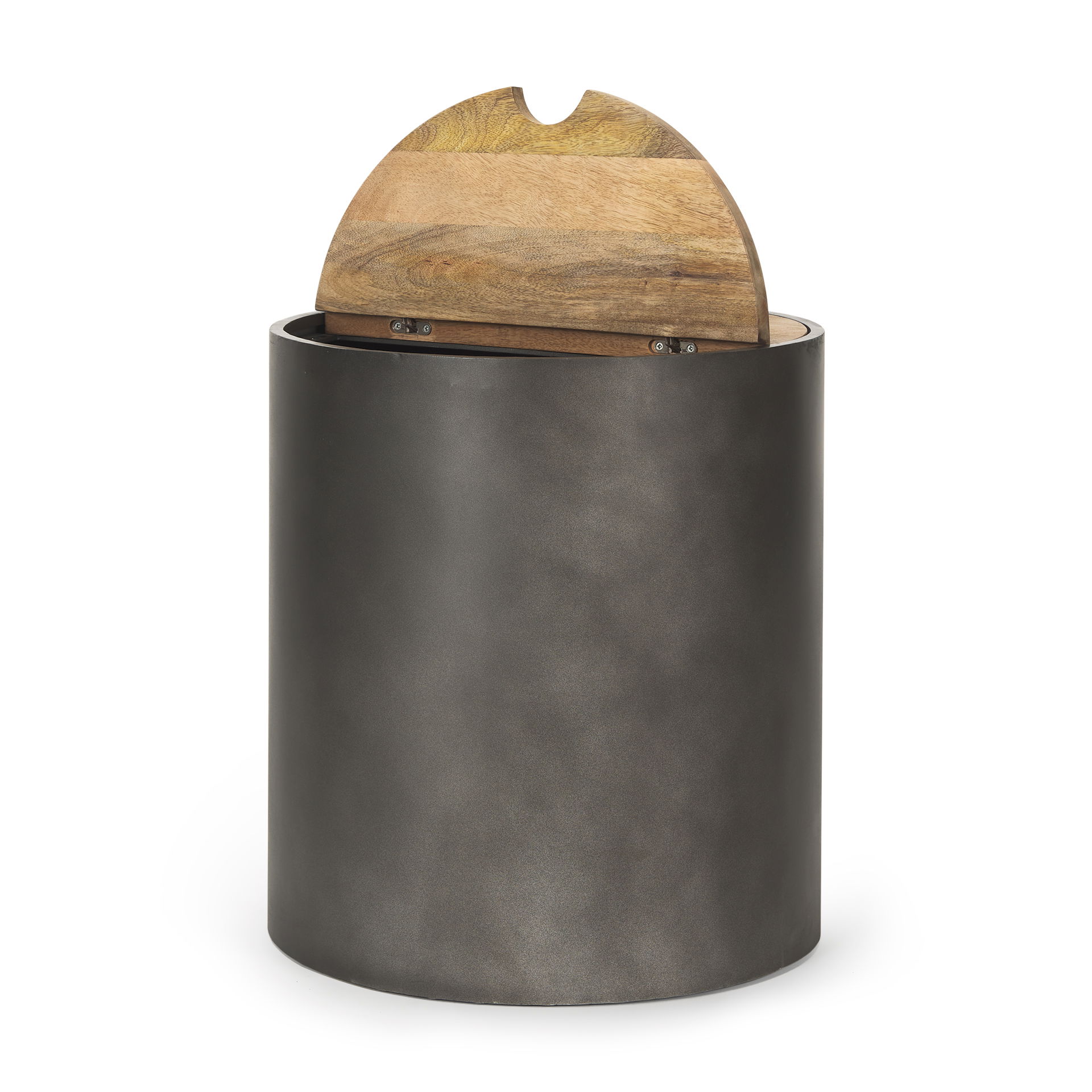 Eclipse Gunmetal Gray Drum Base with Brown Wood Top End/Side Table, Side & End Table by Mercana, 20" length x 20" width x 22.05" height View 8