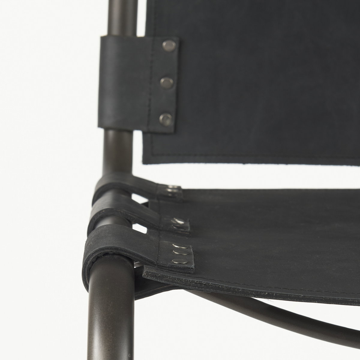 Berbick Low Back 26in Seat Counter Stool | Black Leather with Gray Metal, Counter & Bar Stool by Mercana, 20.5" length x 24.8" width x 43" height View 9