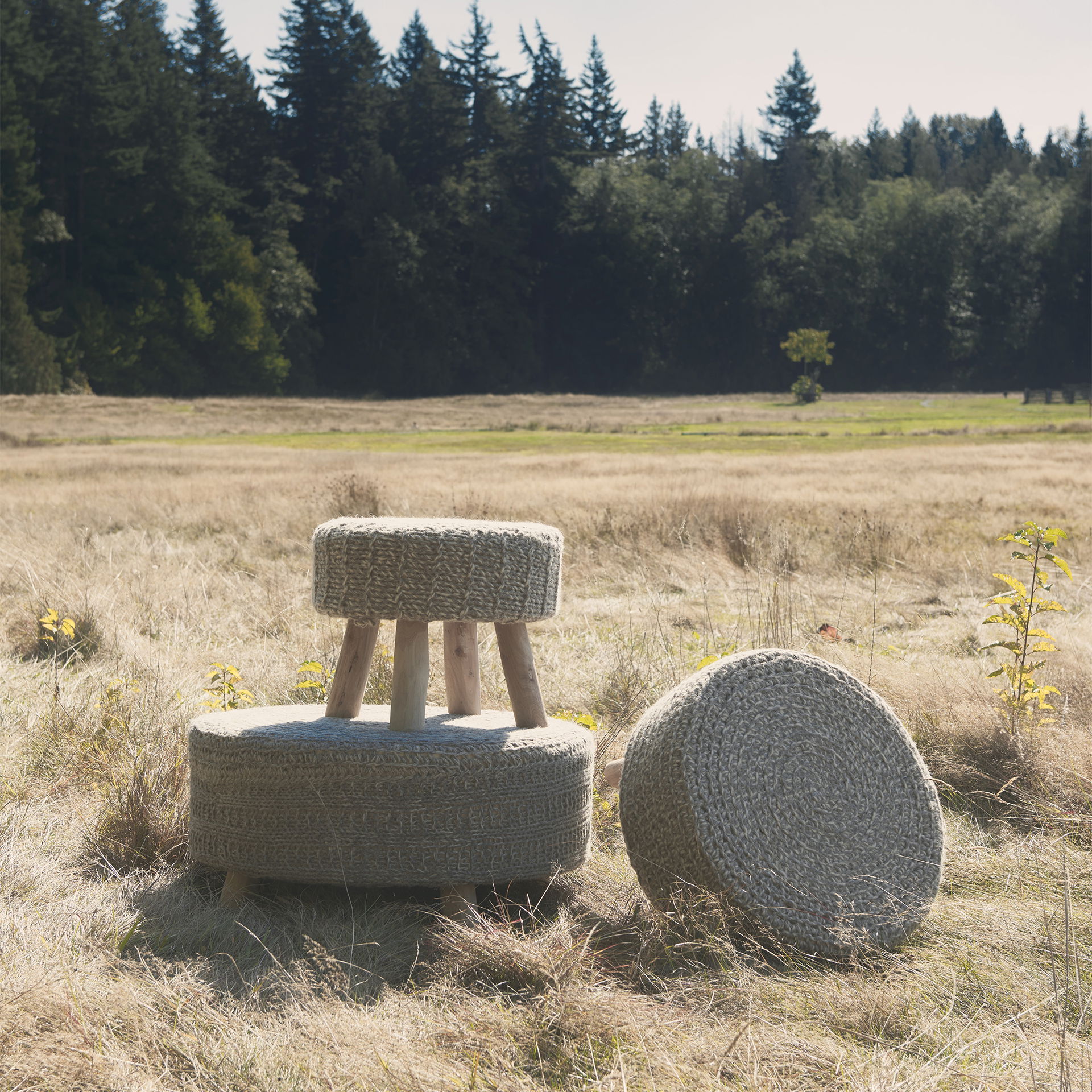 Bina  Dark Gray 4 Legged Wool Stool large image 