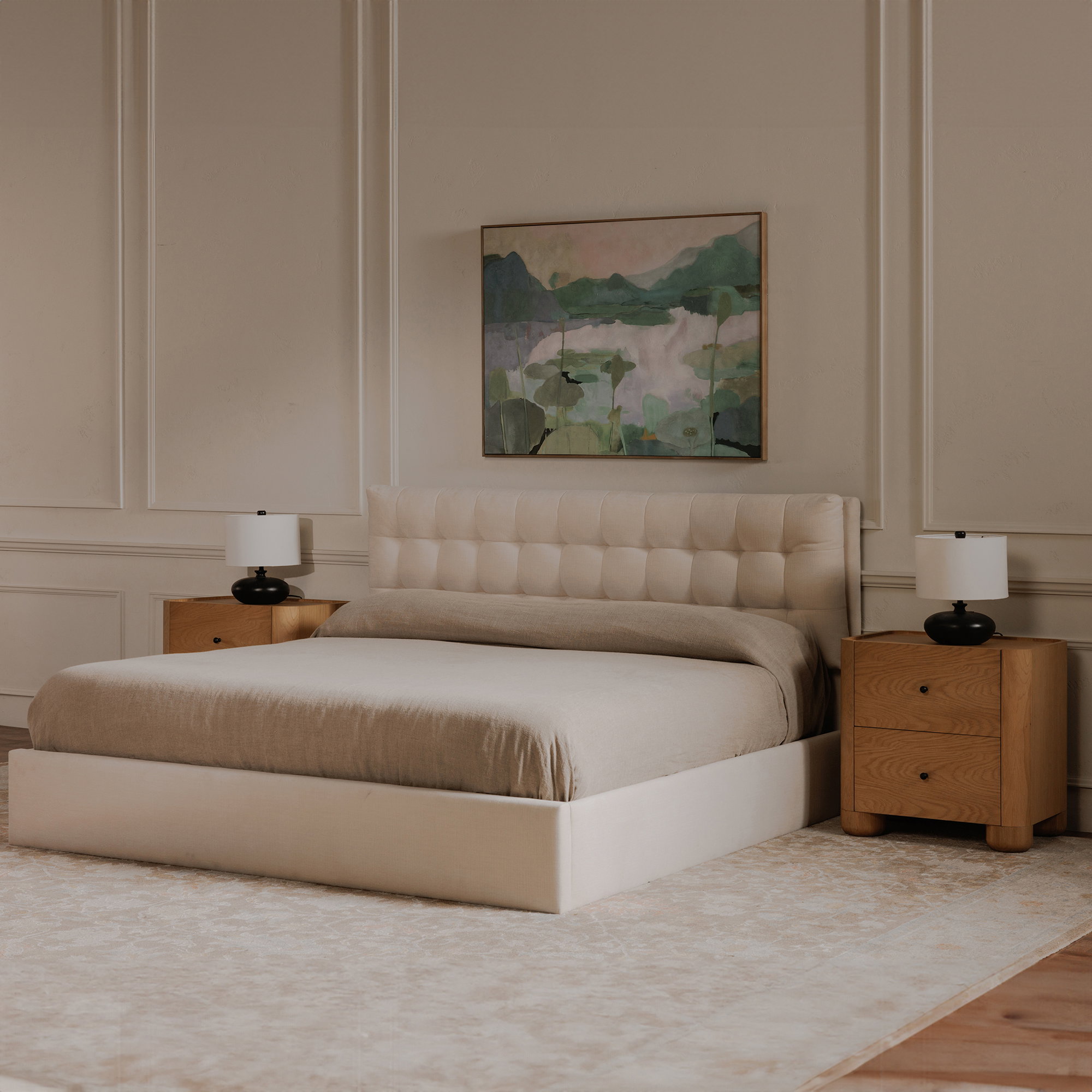 Sebastion King Storage Bed Cream, by Moe's Home, 80.31" width x 44.88" height x 85.43" depth View 9