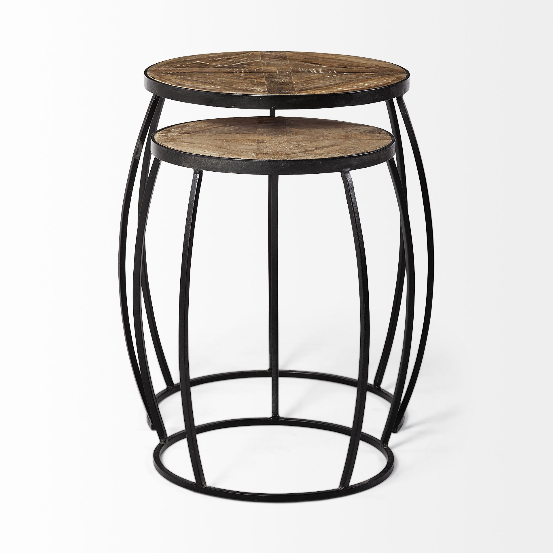 Clapp III (Set of 2) 20L x 20W Brown Round Wood Top with Black Metal Frame Nesting Accent Tables large image 