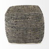 Aalia  Charcoal Leather and Jute Pouf, Ottoman by Mercana, 16" length x 16" width x 16" height thumbnail 5