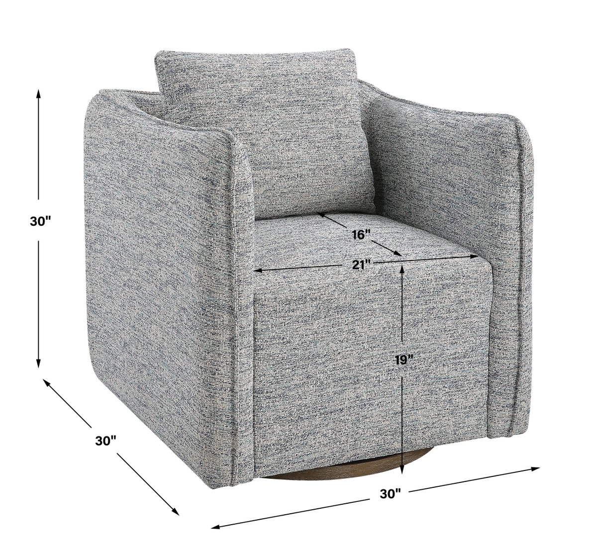 Corben Blue Swivel Chair, Accent Chair by Uttermost, 30" width x 30" height x 30" depth View 3