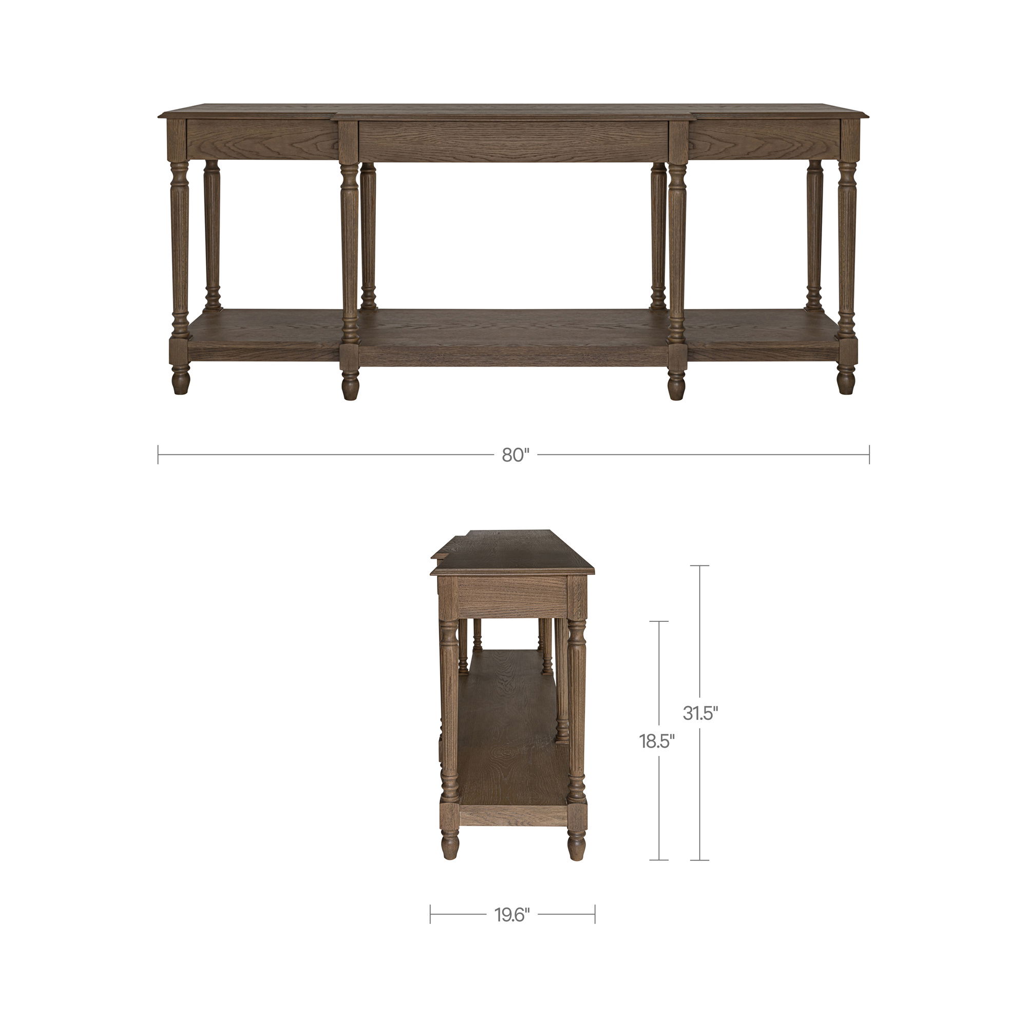Martha Console Table Brown, by Moe's Home, 80" width x 31.5" height x 19.63" depth View 3