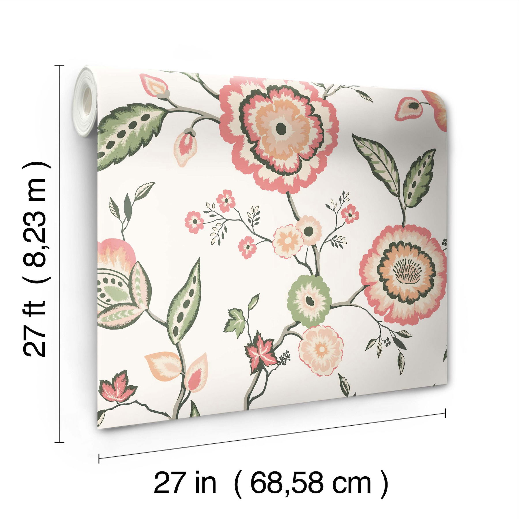 Dahlia Blooms Off White & Pink Wallpaper large image 