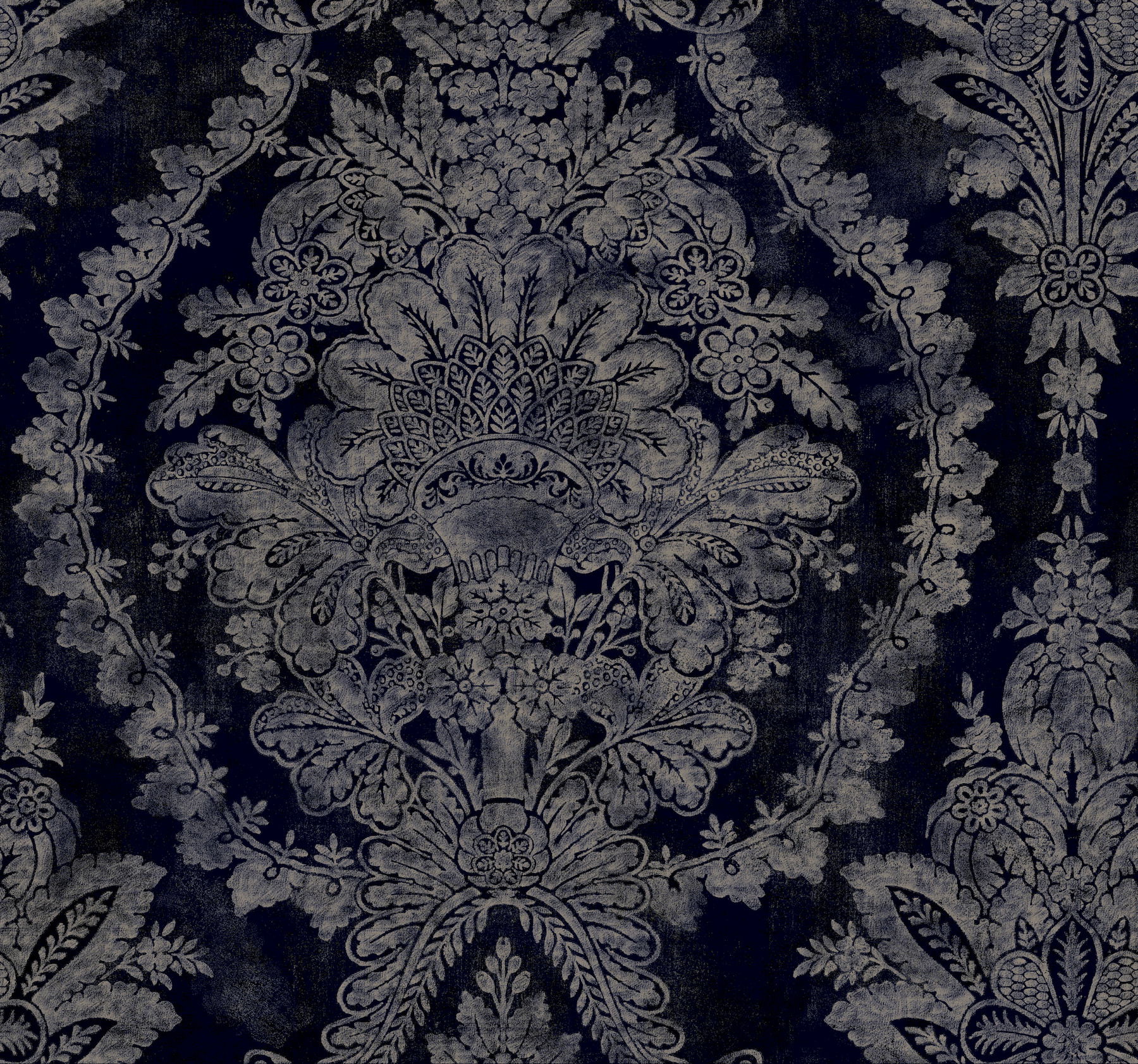 Charleston Damask Navy Wallpaper, by York Wall, 27' length x 2'3" width x 0.02" depth View 1