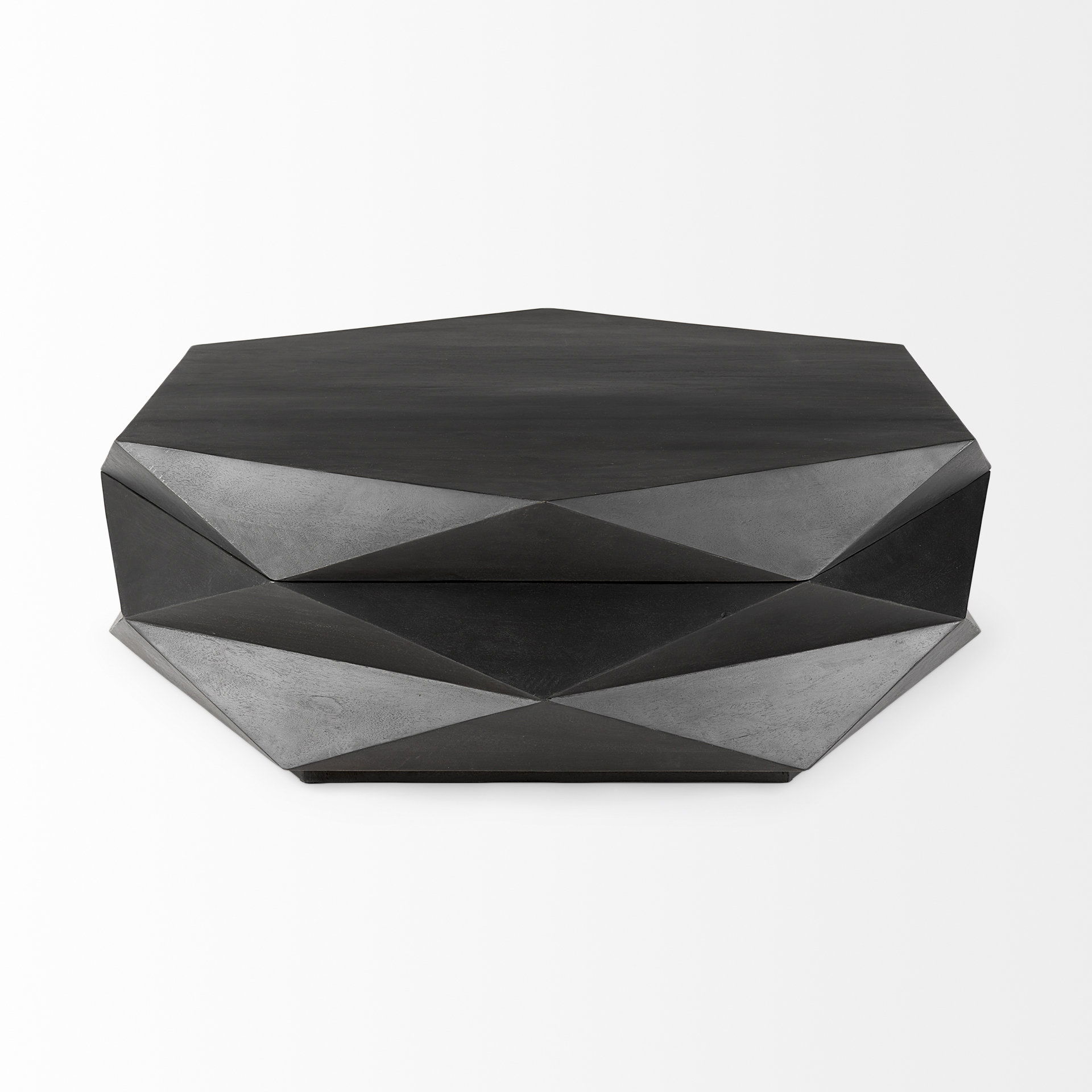 Arreto 48' Black Solid Wood Hexagonal Storage Coffee Table, by Mercana, 48" length x 48" width x 15" height View 6