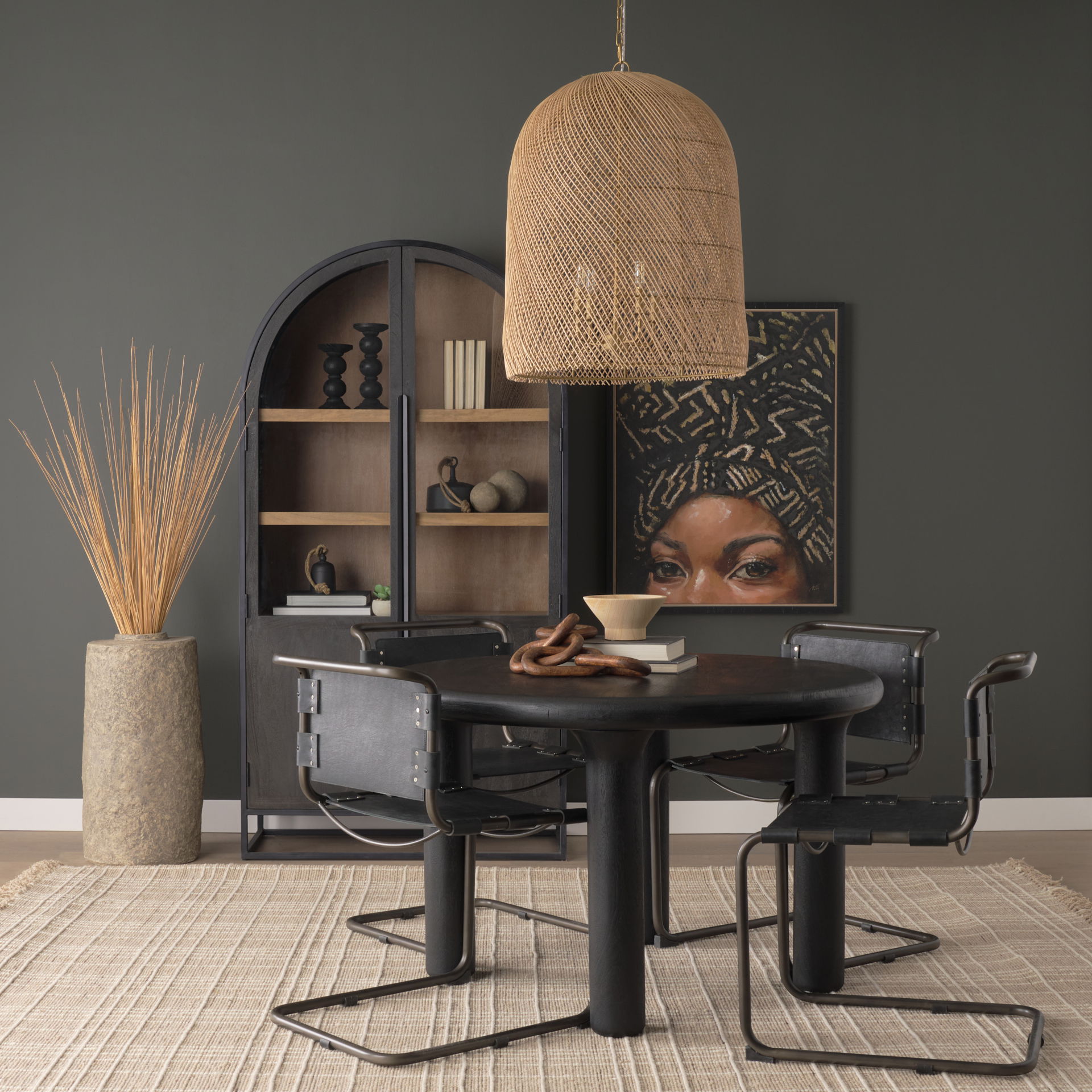 Thad 4-Light Natural Woven Rattan Foyer Chandelier, by Mercana, 23" length x 23" width x 30.75" height View 2