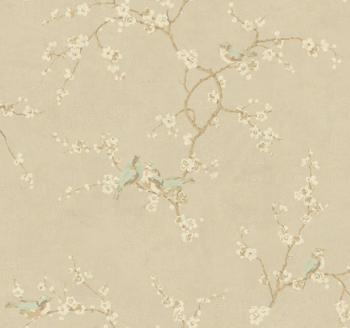 Birds with Blossoms Metallic Wallpaper, by York Wall, 27' length x 2'3" width x 0.02" depth