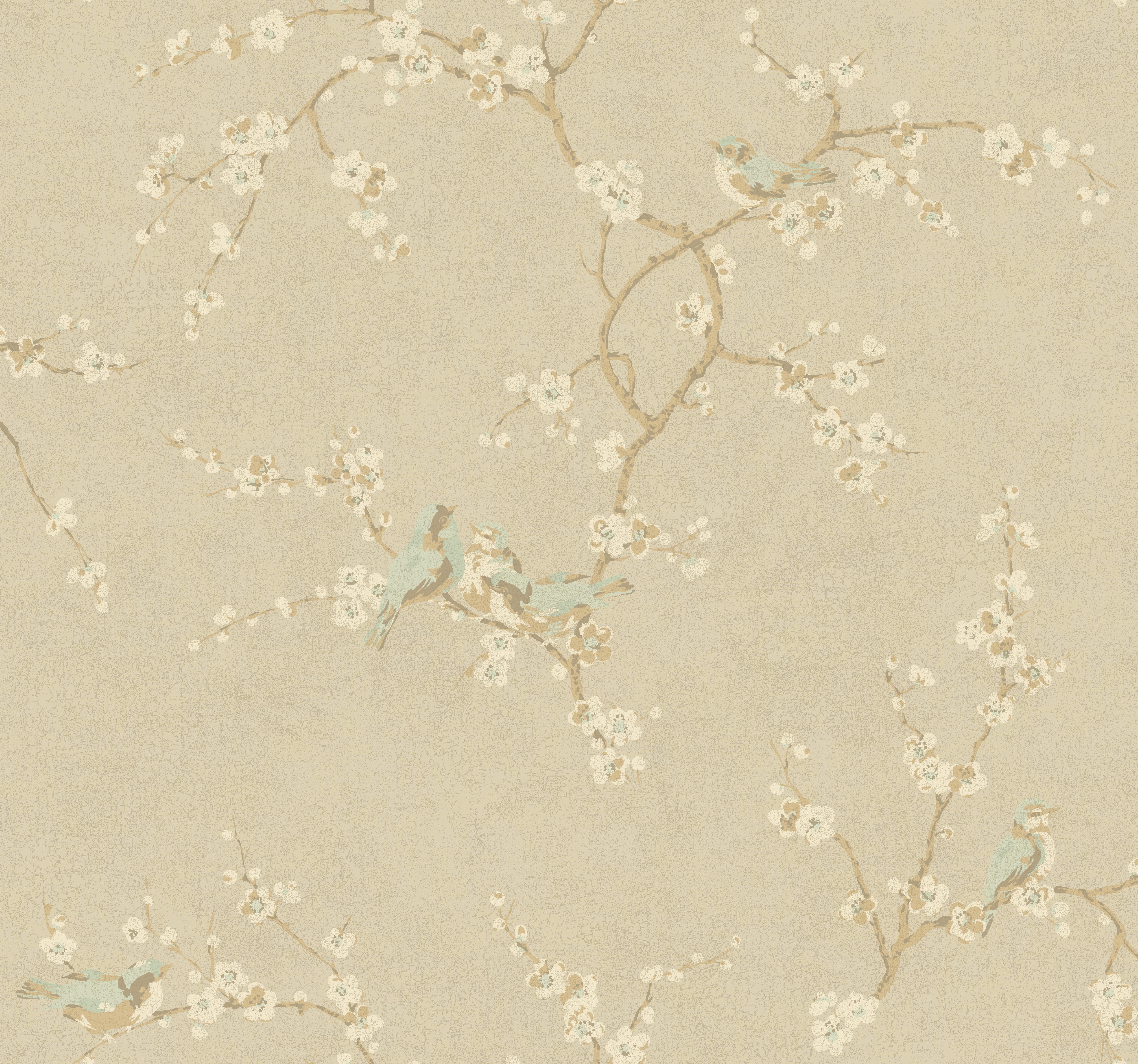 Birds with Blossoms Metallic Wallpaper large image 