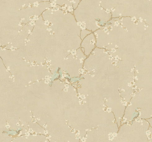 Birds with Blossoms Metallic Wallpaper