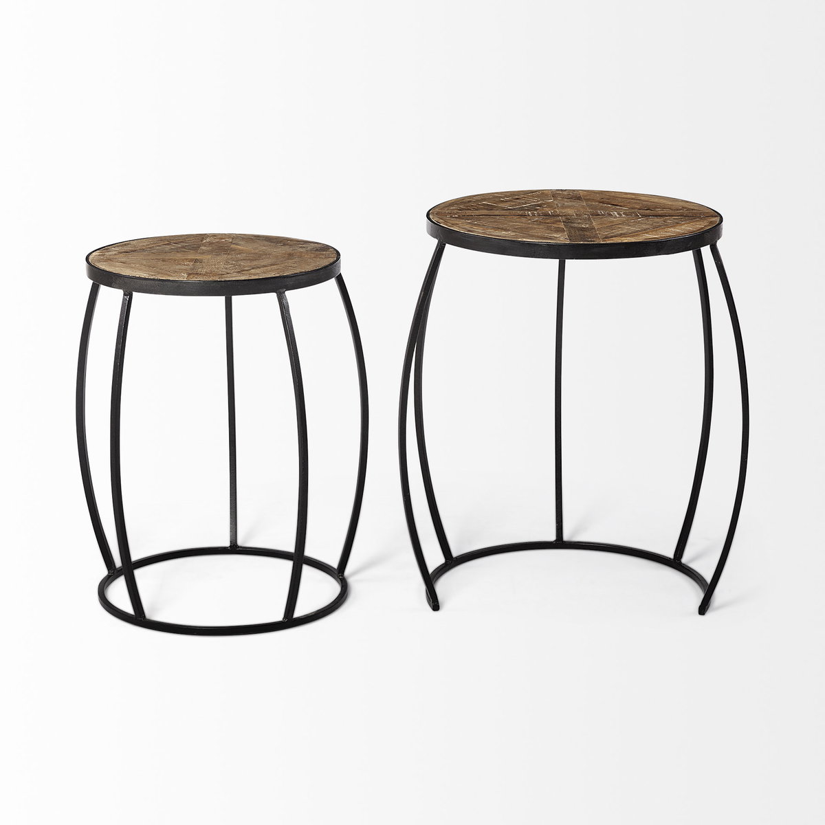 Clapp IV (Set of 2) 20L x 20W Brown Round Wood Top with Black Iron Frame Nesting Accent Tables, Side & End Table by Mercana, 20" length x 20" width x 26" height View 8