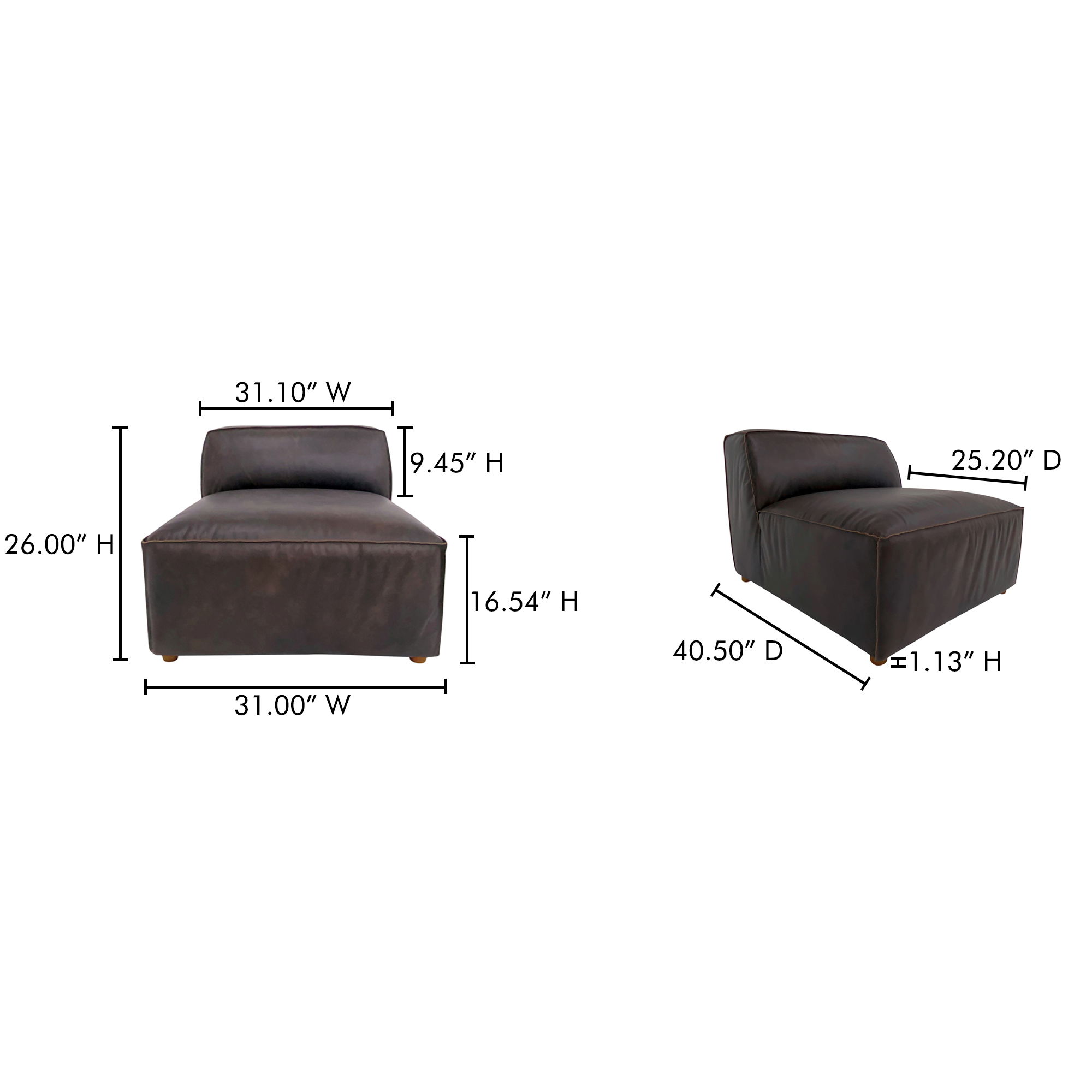 Form Slipper Chair Espresso Brown Leather, Accent Chair by Moe's Home, 31" width x 26" height x 40.5" depth View 7