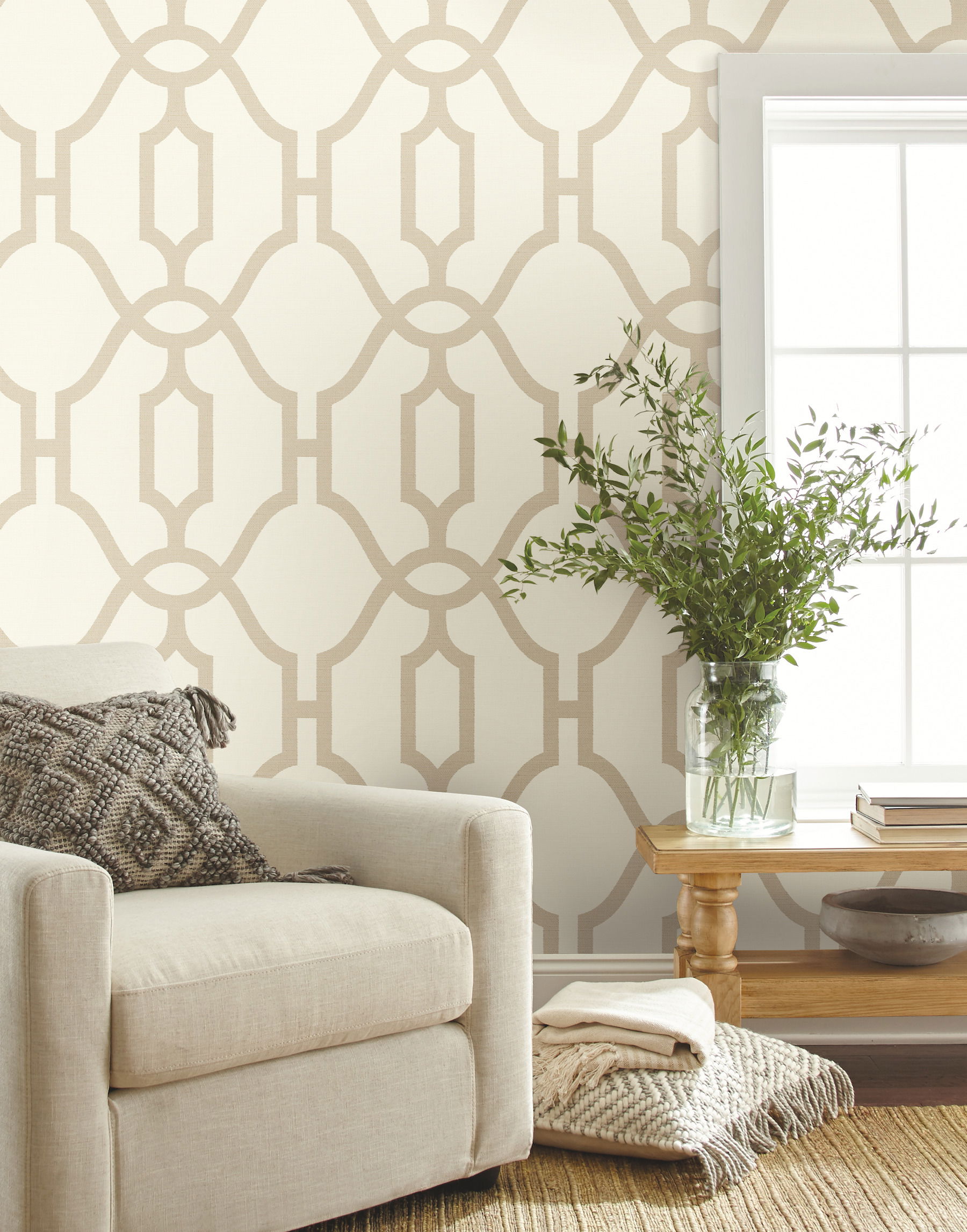 Woven Trellis Beige Wallpaper large image 