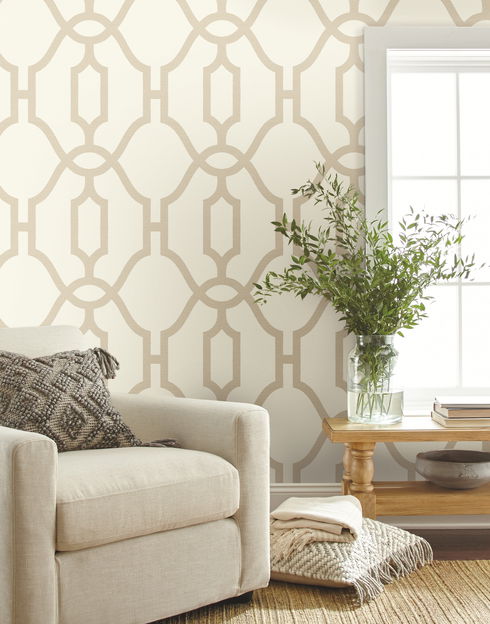 Woven Trellis Beige Wallpaper