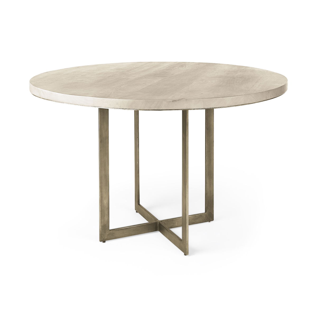 Faye 48' Round Dining Table | Beige Wood & Antique Gold Metal | Seats 4, by Mercana, 48" length x 48" width x 30" height View 1