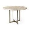 Faye 48' Round Dining Table | Beige Wood & Antique Gold Metal | Seats 4, by Mercana, 48" length x 48" width x 30" height thumbnail 1