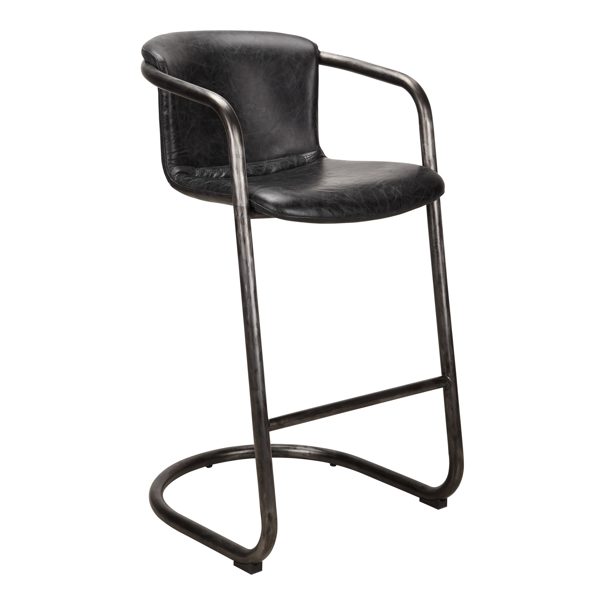 Freeman Barstool Onyx Black Leather - Set Of Two, Counter & Bar Stool by Moe's Home, 22" width x 40" height x 24" depth View 4