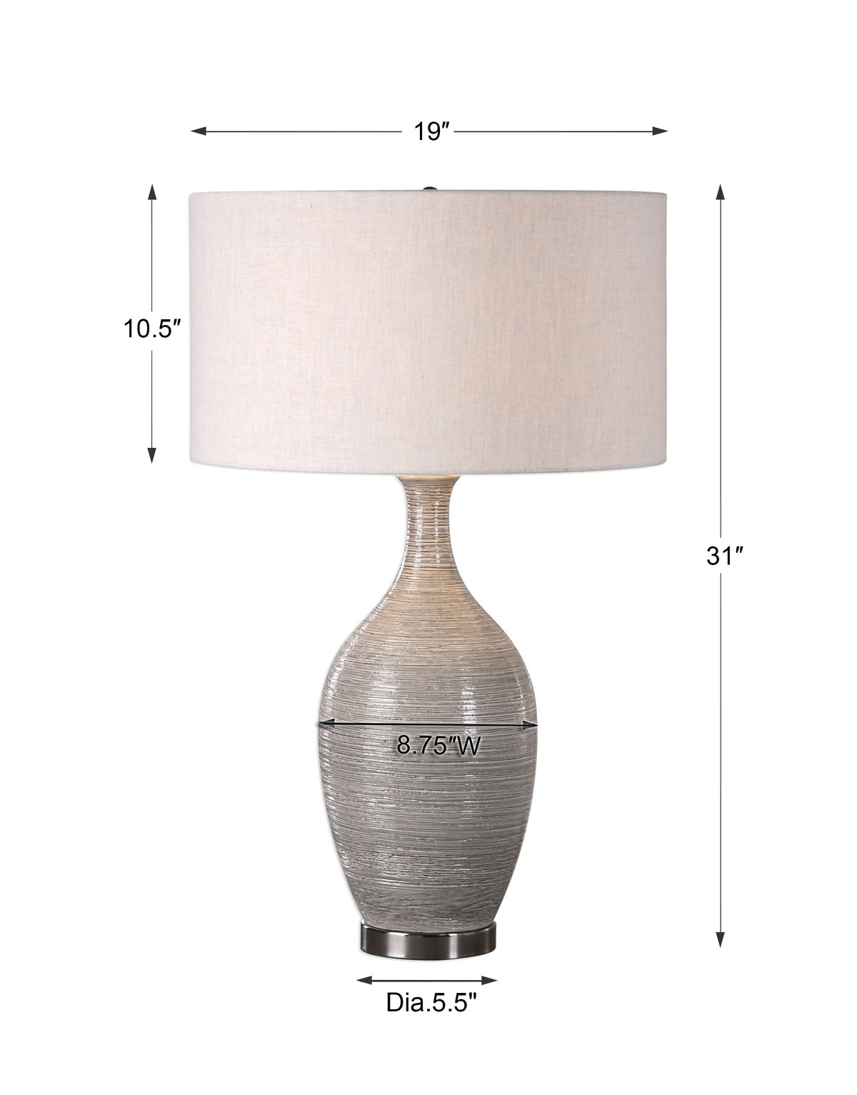 Dinah Gray Textured Table Lamp, by Uttermost, 1'7" width x 2'7" height x 1'7" depth View 3