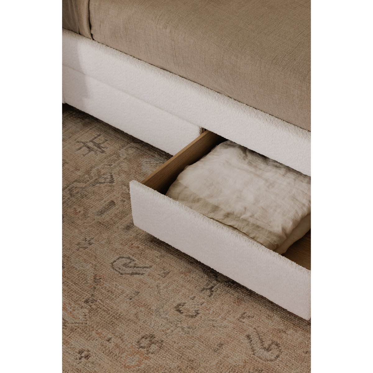 Sophia Queen Storage Bed Cream, by Moe's Home, 6'4" width x 4'7" height x 7'7" depth View 14