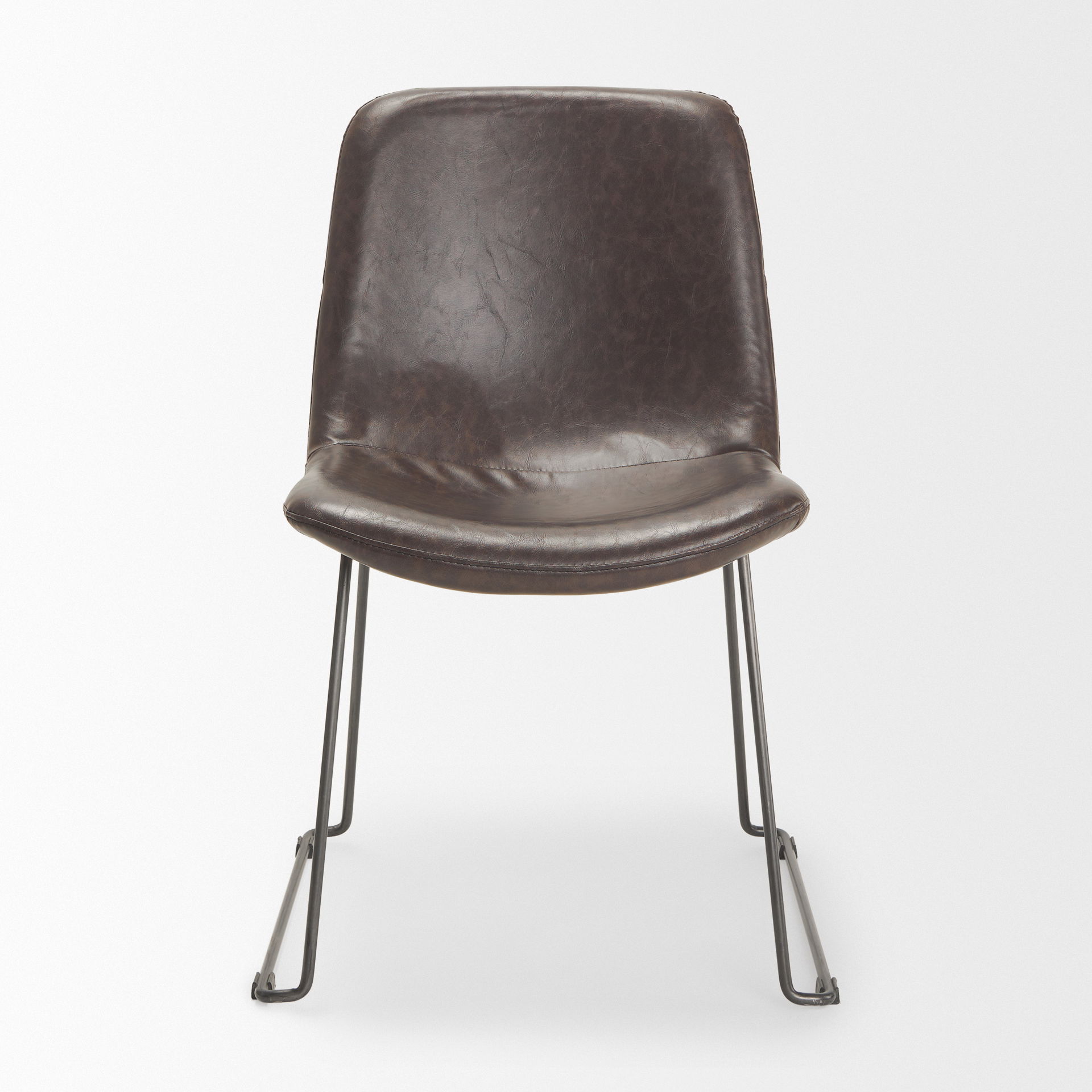 Sawyer I Dark Brown Faux-Leather Seat Black Iron Frame Dining Chair large image 