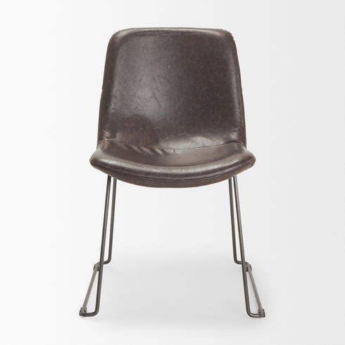 Sawyer I Dark Brown Faux-Leather Seat Black Iron Frame Dining Chair