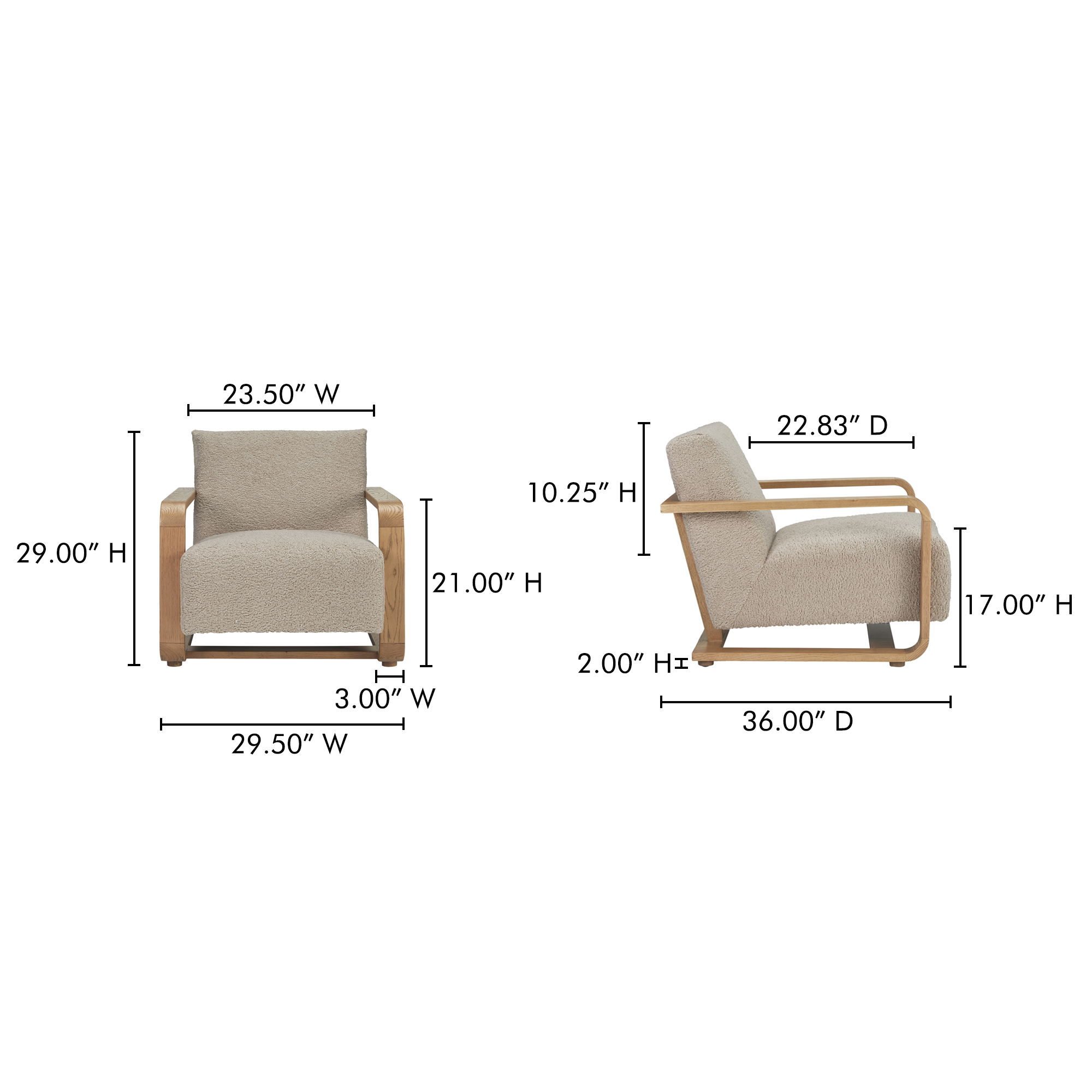 Eckersley Lounge Chair Beige Faux Shearling, Accent Chair by Moe's Home, 29.5" width x 29" height x 36" depth View 9