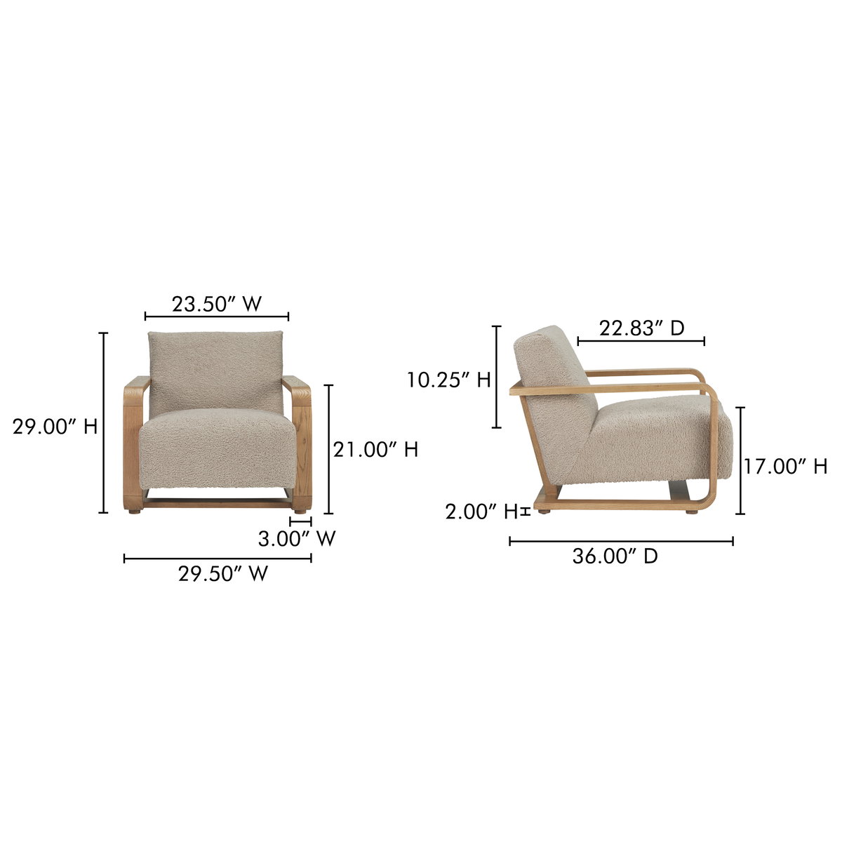 Eckersley Lounge Chair Beige Faux Shearling, Accent Chair by Moe's Home, 29.5" width x 29" height x 36" depth View 9