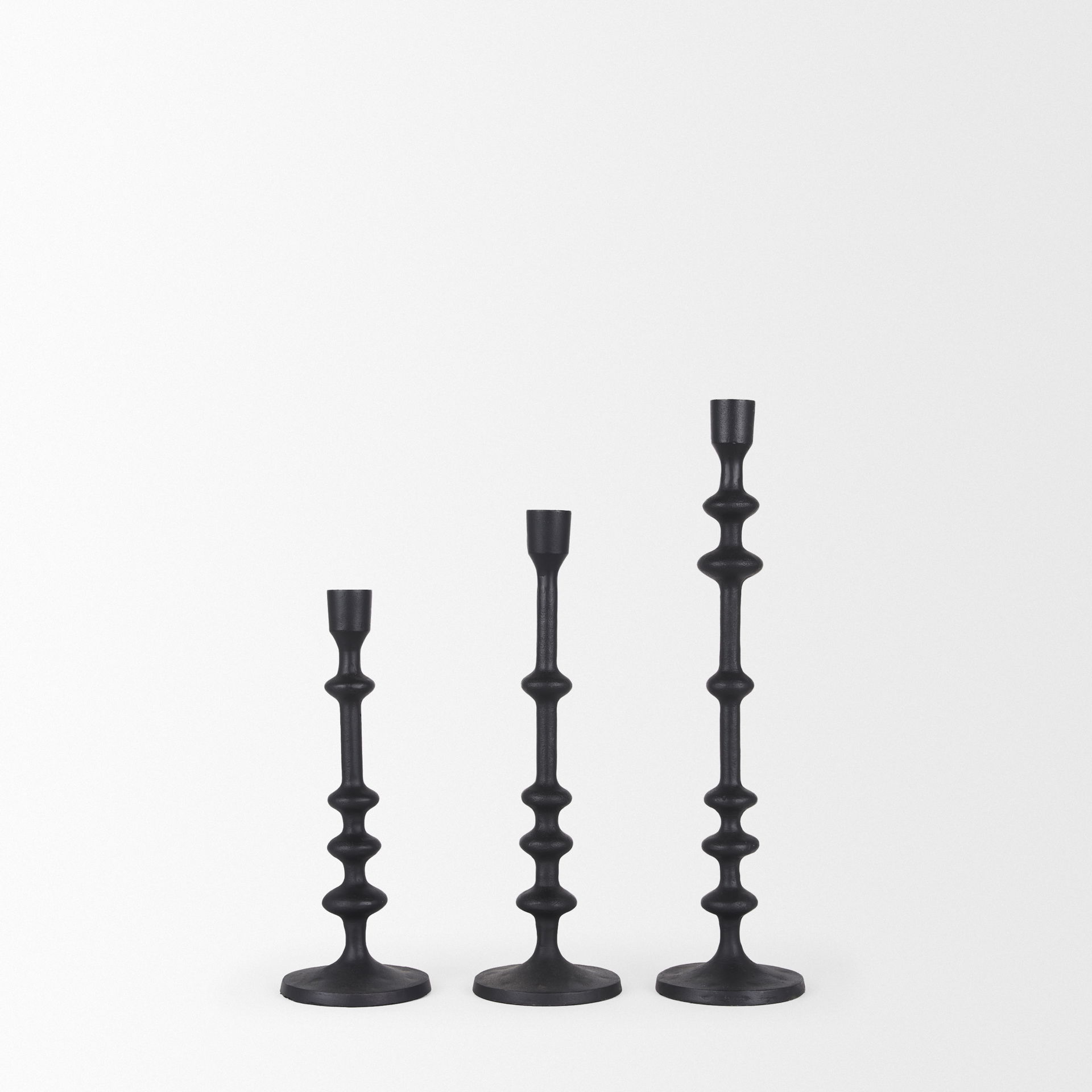 Paolo Matte Black Metal Candle Holder (Set of 3), Candles & Candle Holder by Mercana, 5" length x 5" width x 20" height View 5