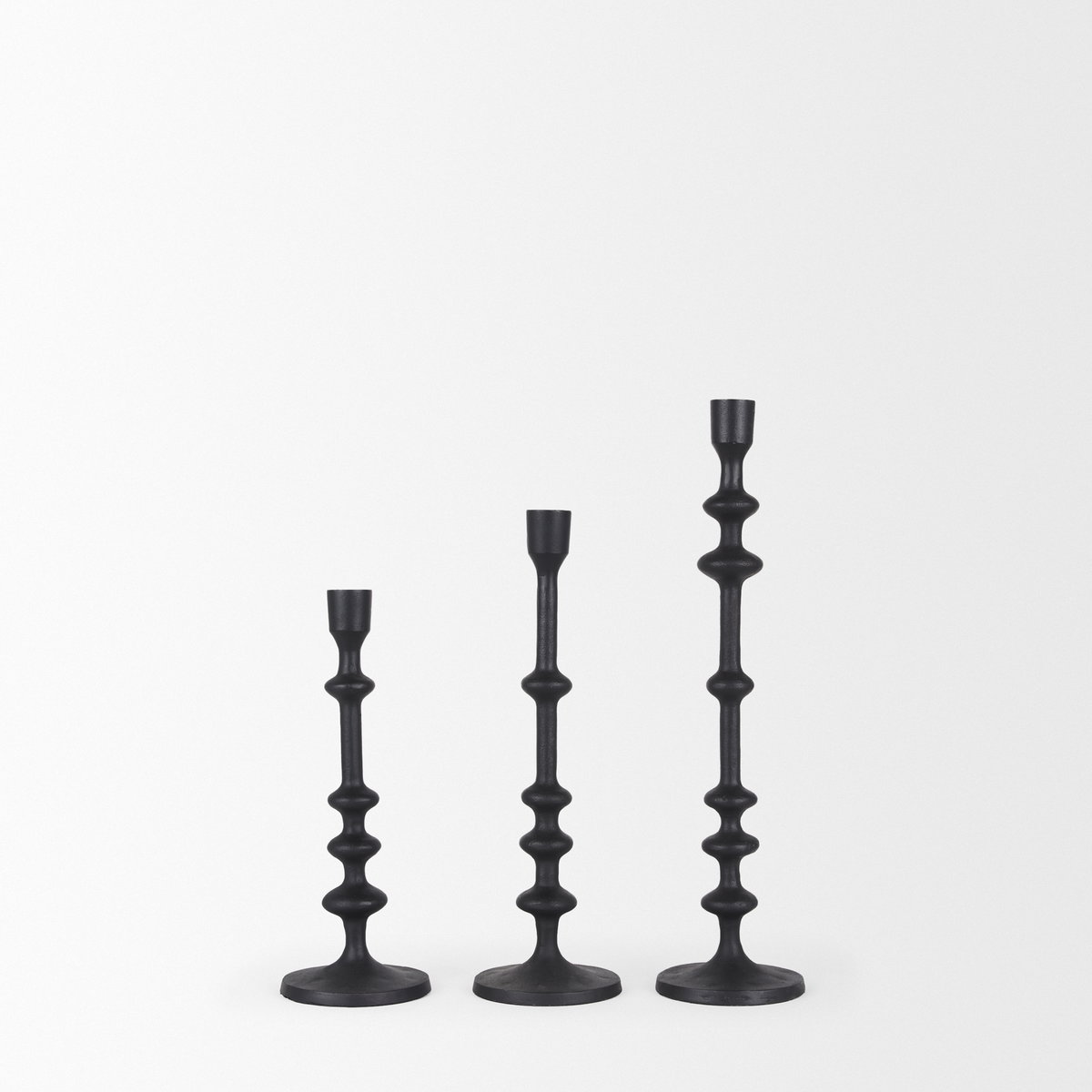 Paolo Matte Black Metal Candle Holder (Set of 3), Candles & Candle Holder by Mercana, 5" length x 5" width x 20" height View 5