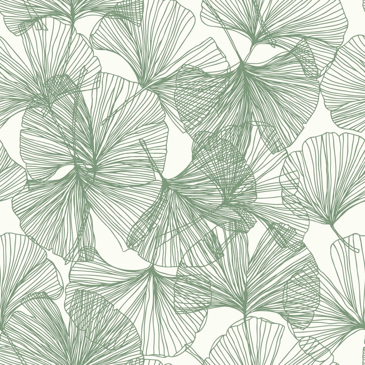Ginkgo Leaves Green Peel & Stick Wallpaper, by York Wall, 16'6" length x 1'8.5" width x 0.02" depth