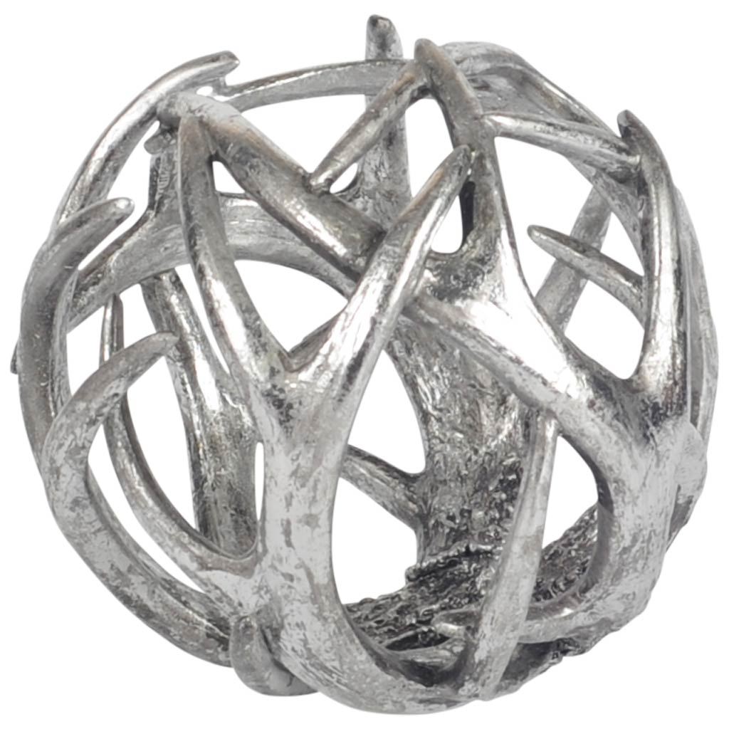 Ramus IV (Large) 7L x 7W Silver Antler Shaped Decorative Orb Ball, Decorative Object by Mercana, 7" length x 7" width x 7" height View 1