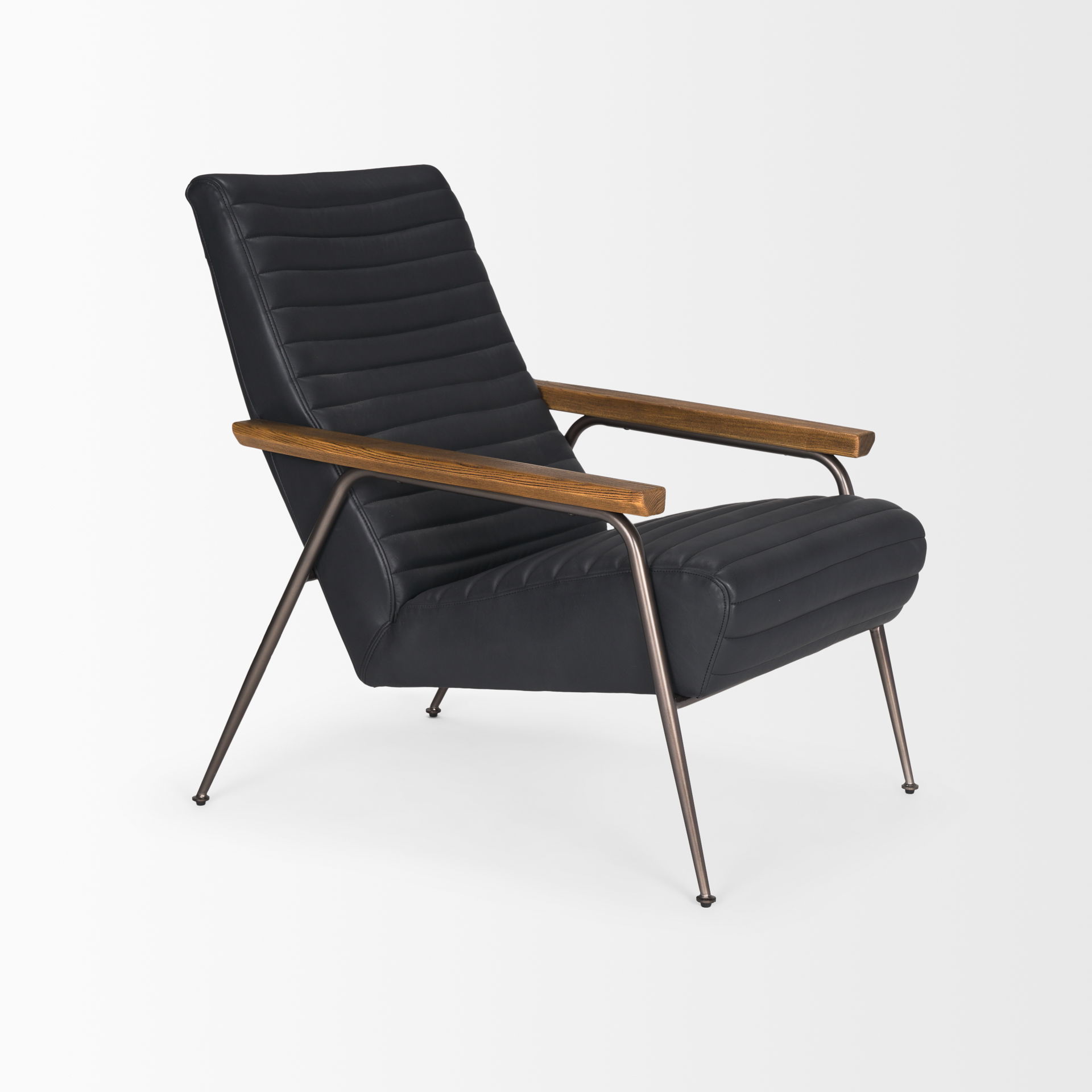 Grosjean Black Leather with Black Metal Frame Accent Chair, by Mercana, 27.56" length x 37.01" width x 34.65" height View 8