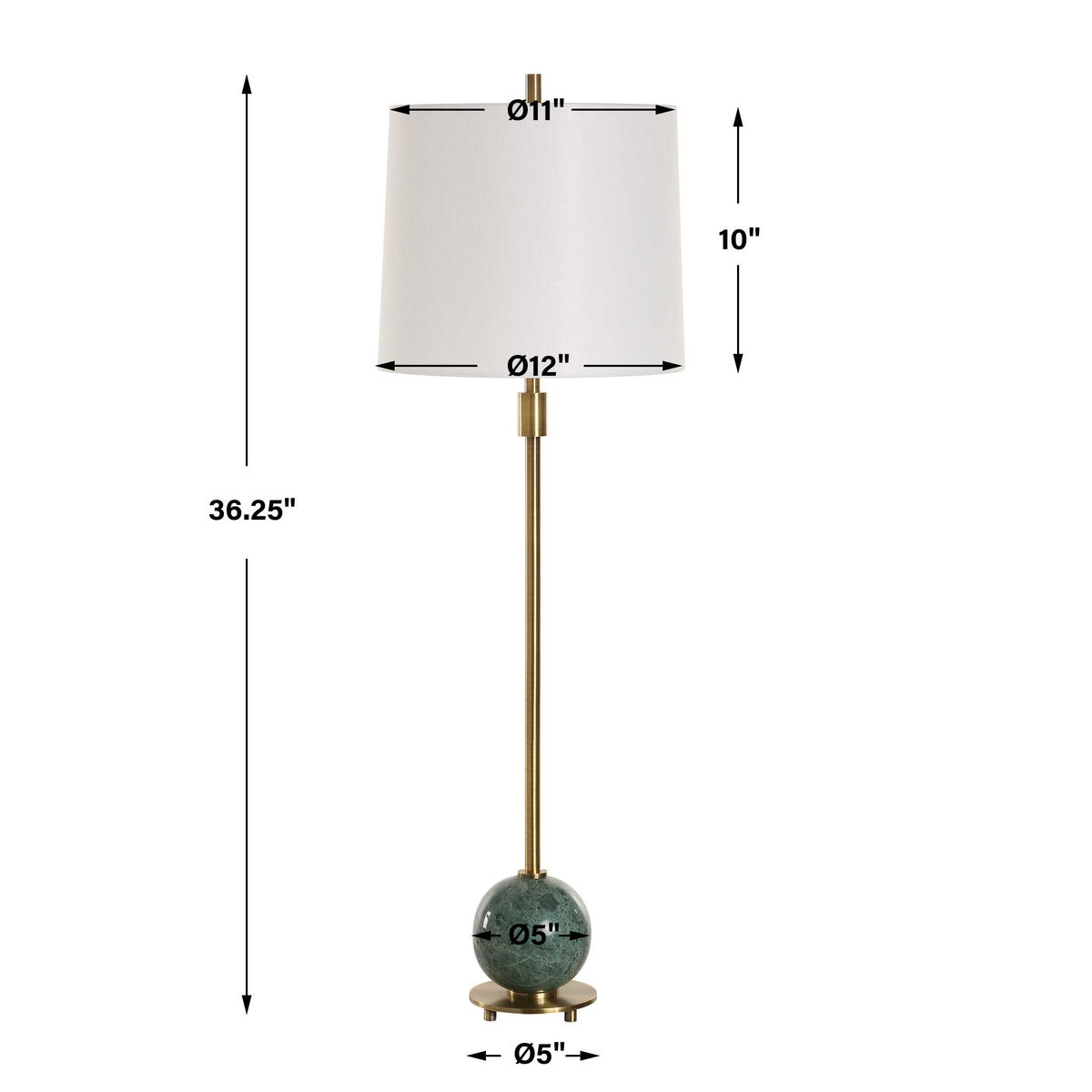 Bledel Brass Buffet Lamp, Table Lamp by Uttermost, 12" width x 36.25" height x 12" depth View 3