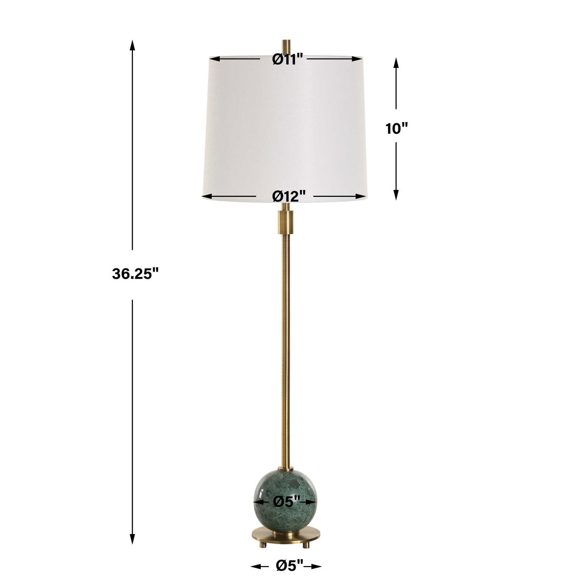 Bledel Brass Buffet Lamp, Table Lamp by Uttermost, 12" width x 36.25" height x 12" depth View 3