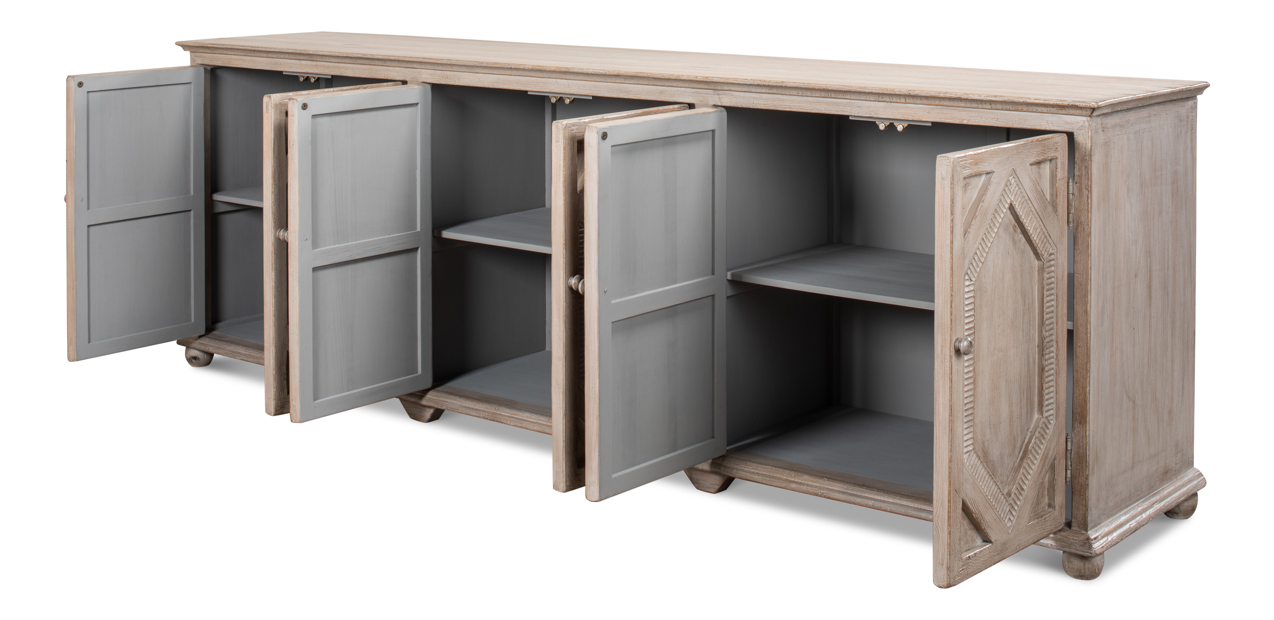 Six Diamonds Sideboard, French Grey, Cabinets & Sideboard by Sarreid, 112" length x 22" width x 37" height View 7