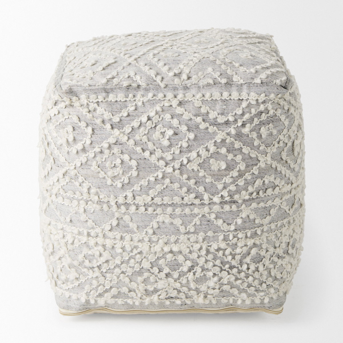 Farida 6.0L x 16.0W x 16.0H Light Gray Wool and Polyester Patterned Pouf, Ottoman by Mercana, 16" length x 16" width x 16" height View 4