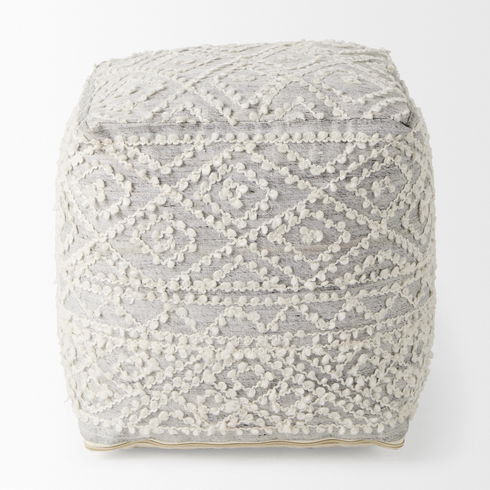 Farida 6.0L x 16.0W x 16.0H Light Gray Wool and Polyester Patterned Pouf