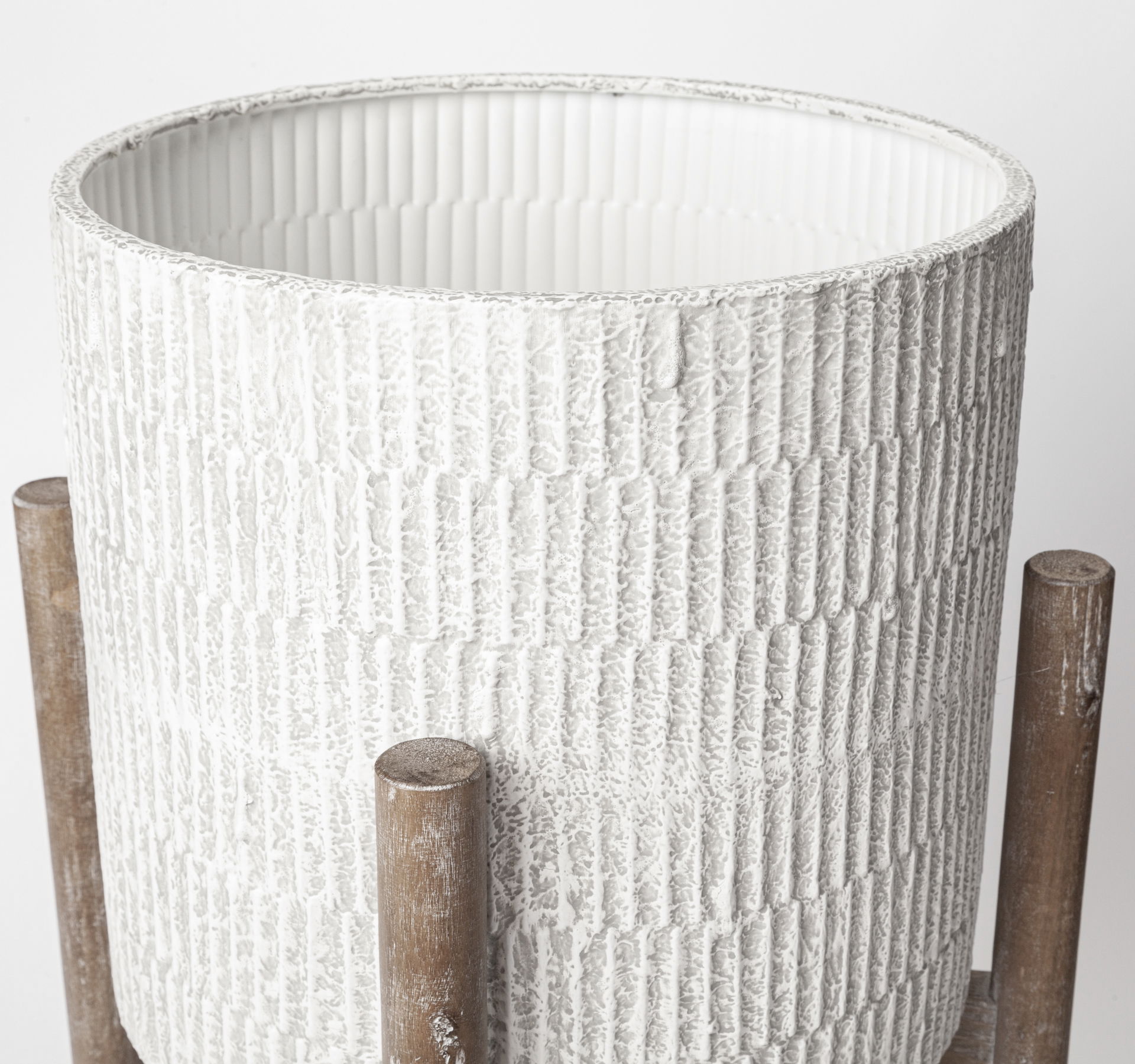 Groot Set of Two 11.8 x 23  Eggshell Ceramic Wooden Base Plant Stands, Planter by Mercana, 15" length x 15" width x 23" height View 6