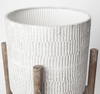 Groot Set of Two 11.8 x 23  Eggshell Ceramic Wooden Base Plant Stands, Planter by Mercana, 15" length x 15" width x 23" height thumbnail 6