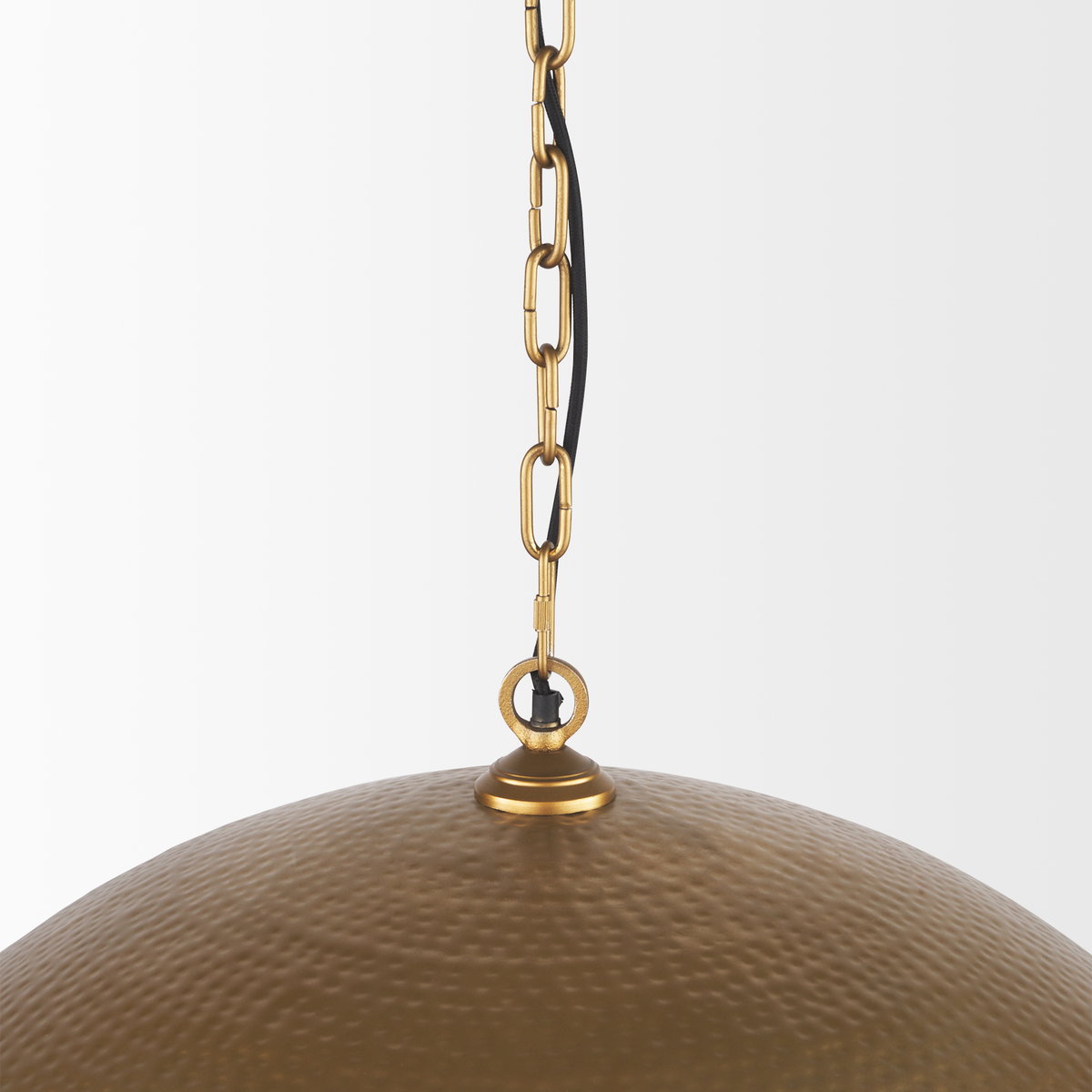 Karina 36' Round Brass-tone Hammered Metal Dome Pendant Light, by Mercana, 39" length x 39" width x 23" height View 6