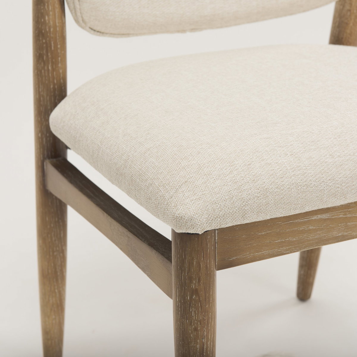 Cline Curved Back Dining Side Chair | Cream Fabric with Brown Wood, Dining Chair by Mercana, 21" length x 22.5" width x 32" height View 13