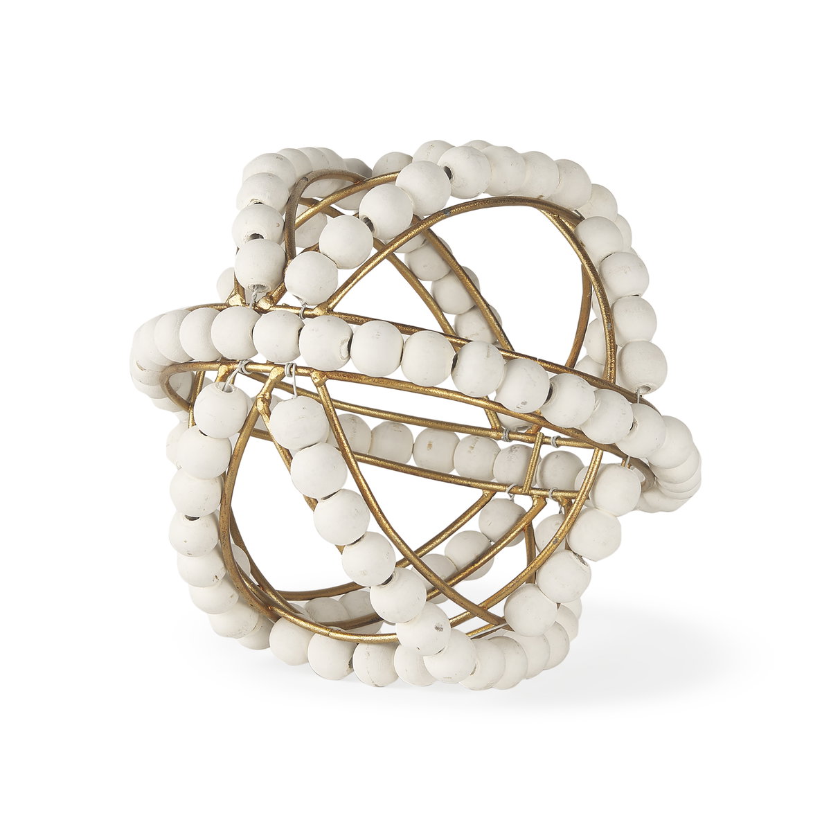 Espanlade I Small 9L x 9W White Wooden Beaded Orb, Decorative Object by Mercana, 8.66" length x 8.66" width x 8.86" height View 1