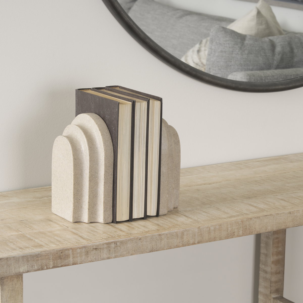 Empire Sandstone Resin Arc Book End Set, Bookend by Mercana, 5.75" length x 5" width x 8" height View 3