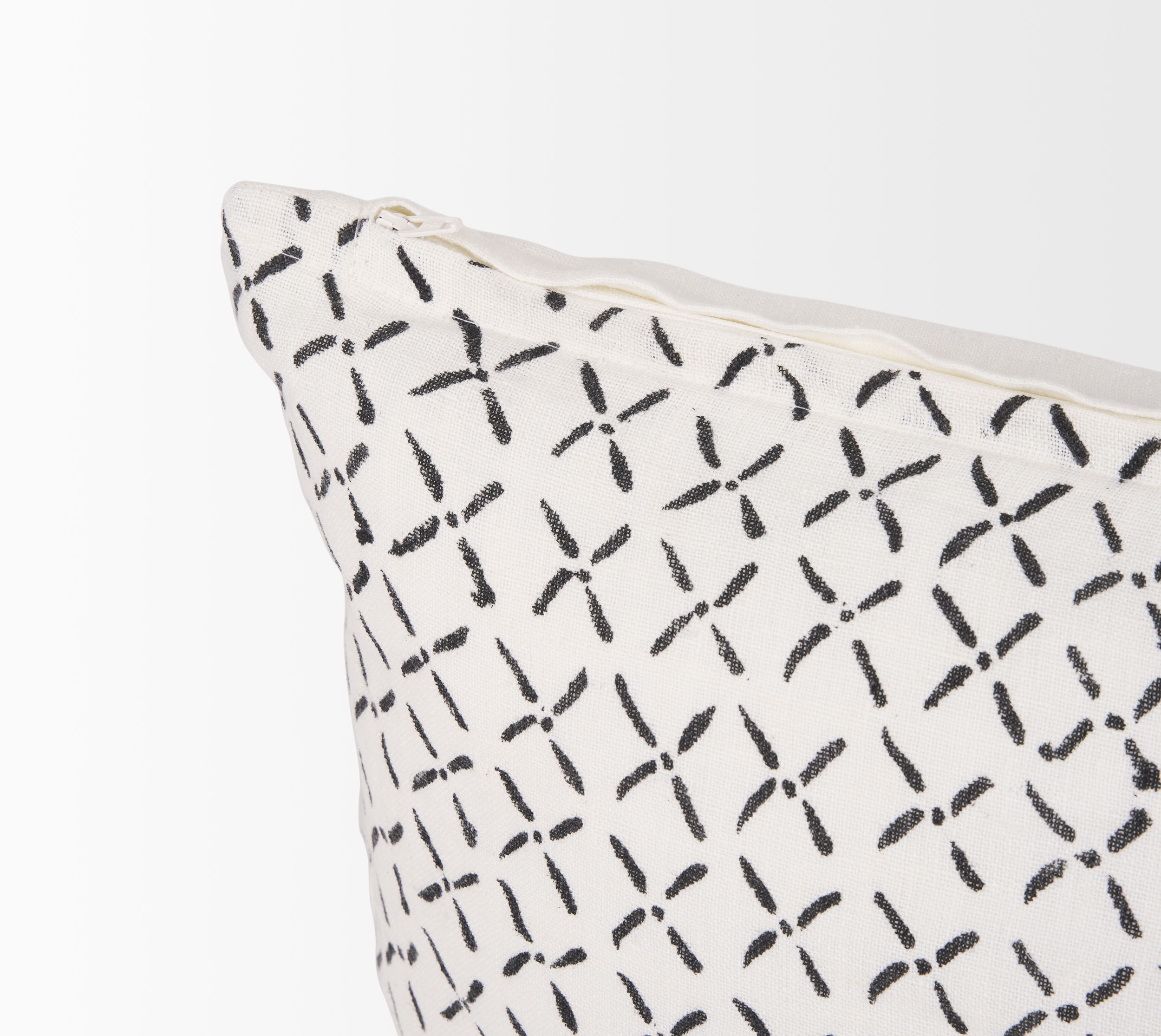 Jayden Cream with Black Print Linen Lumbar Decorative Pillow Cover large image 
