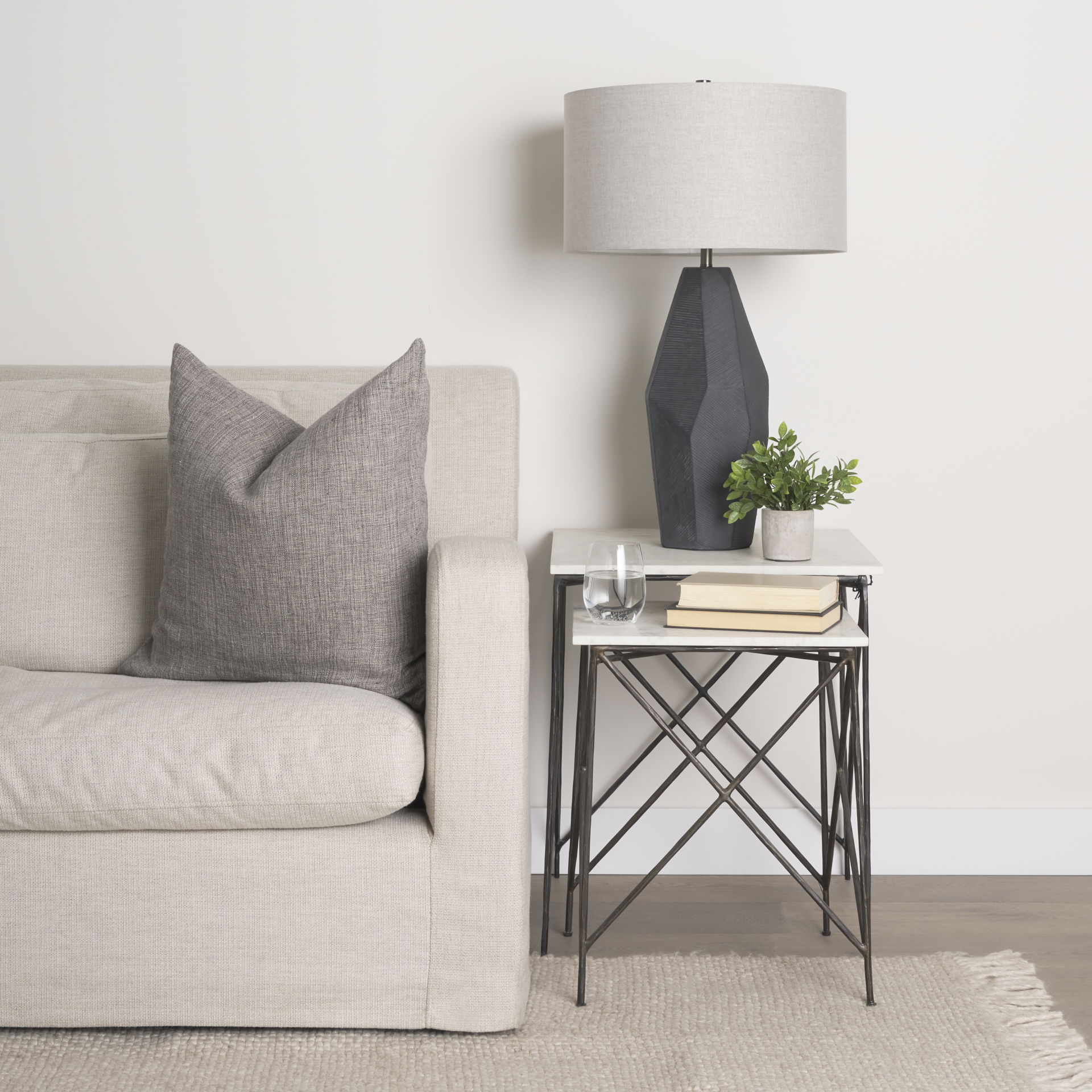 Lorlei 20.0L x 20.0W x 23.8H White Marble Top with Gray Iron Legs End and Side Table, Side & End Table by Mercana, 20" length x 20" width x 24" height View 2