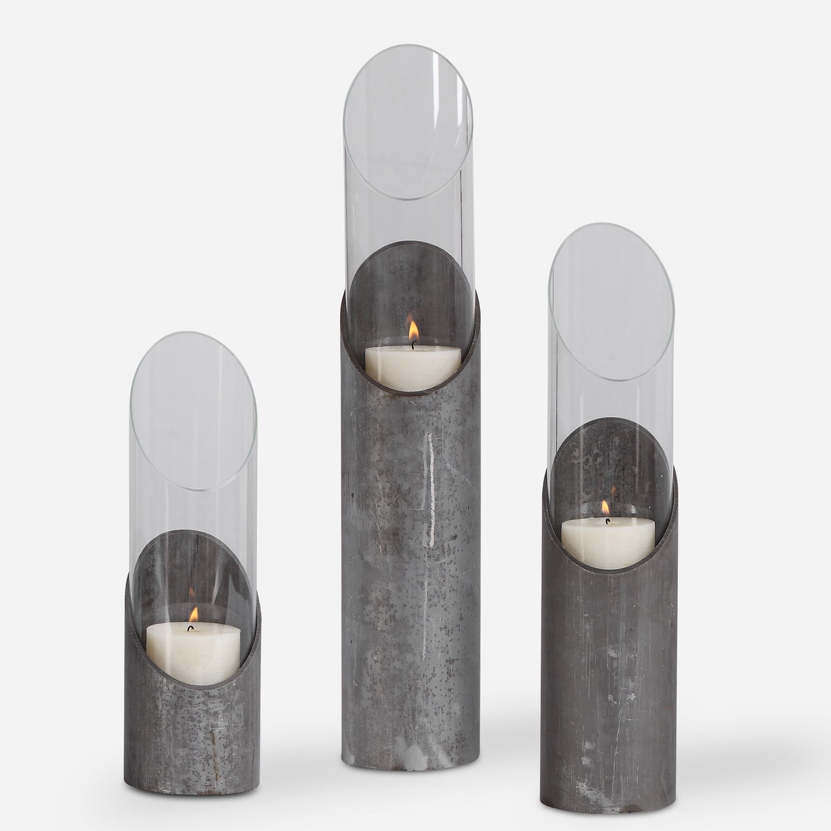 Karter Iron & Glass Candleholders Set/3, Candles & Candle Holder by Uttermost, 4.5" width x 22" height x 4.5" depth View 1