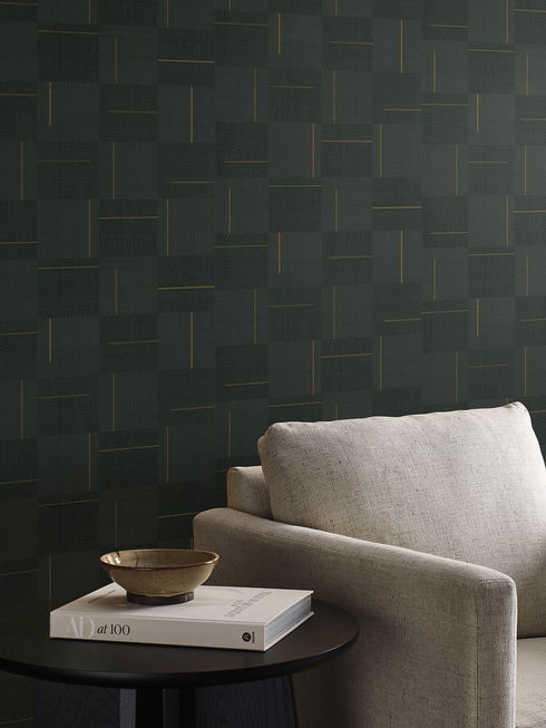 Geo Block Weave Black Wallpaper