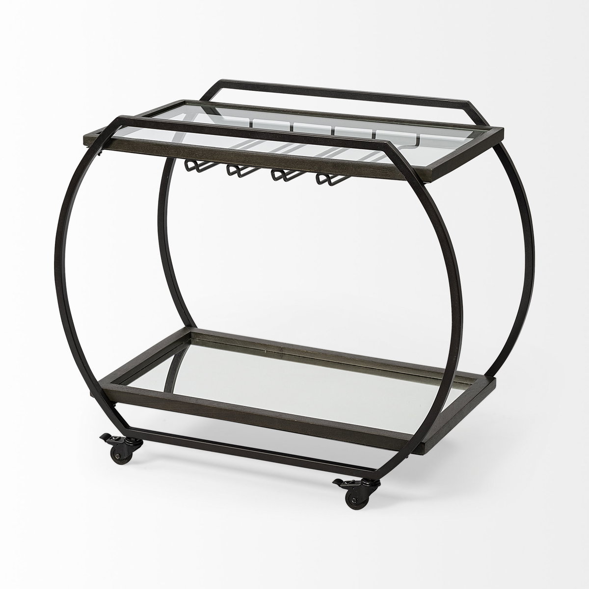 Chriselle Black Metal And Glass Two Tier Bar Cart, Bar Carts & Cabinet by Mercana, 38" length x 18.5" width x 32.5" height View 7
